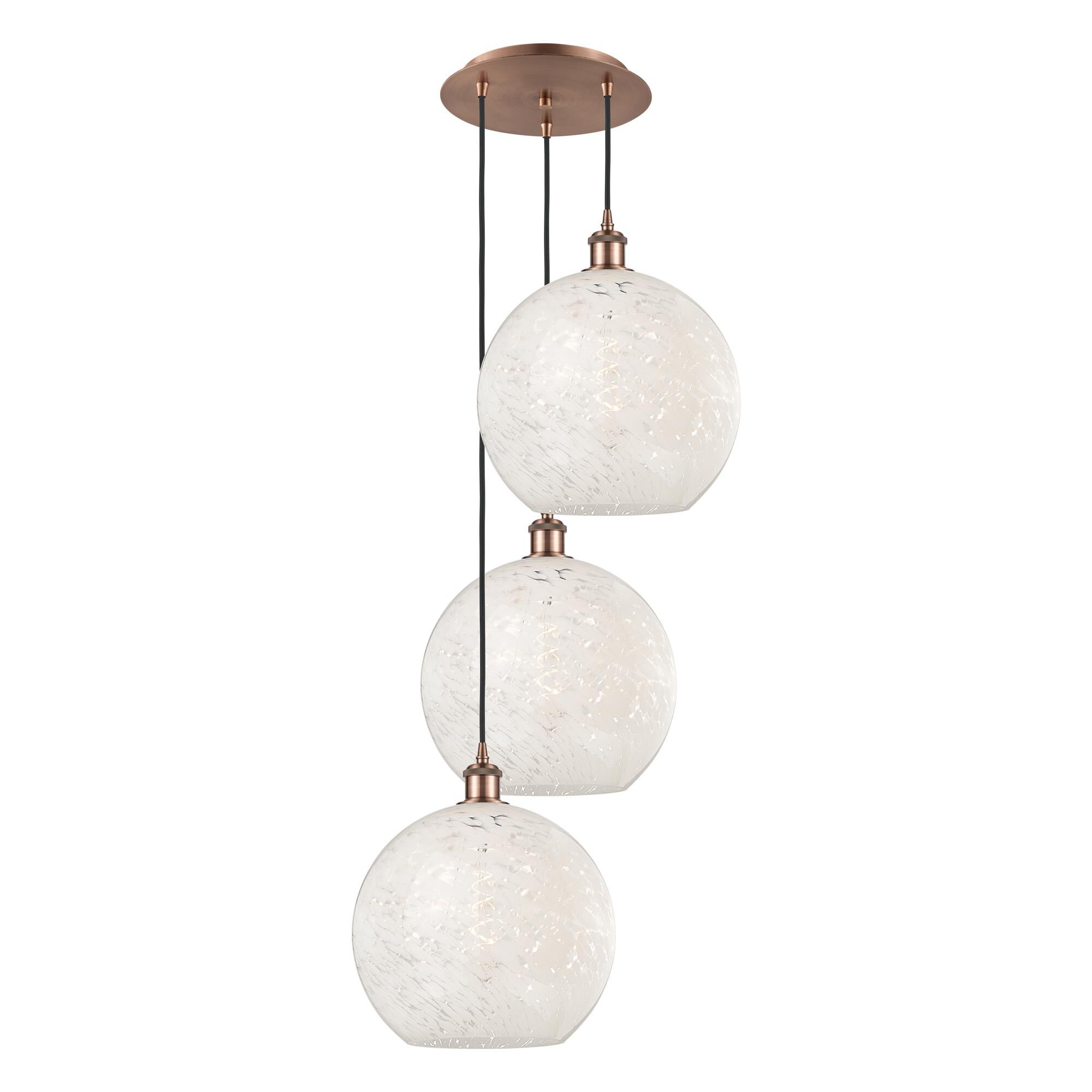 Shown in Antique Copper finish and White Mouchette glass