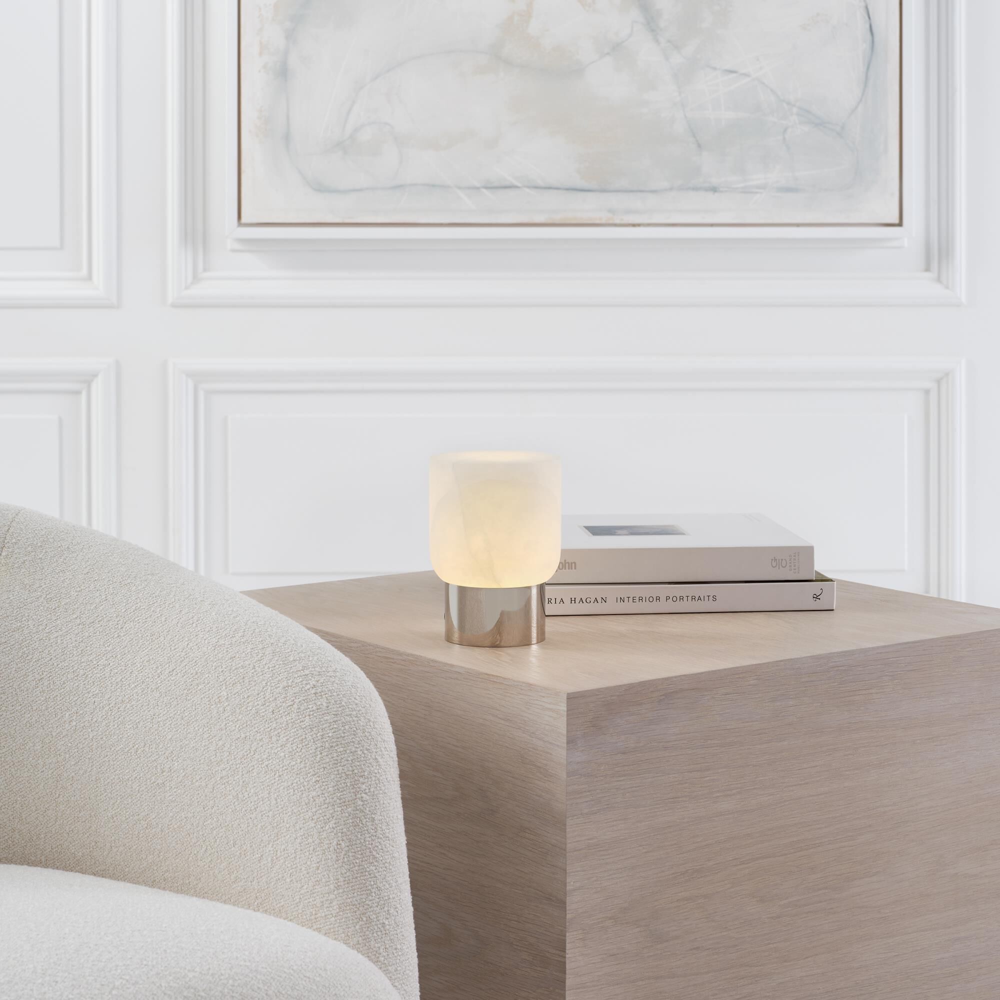 Shown in Polished Nickel finish and Alabaster shade