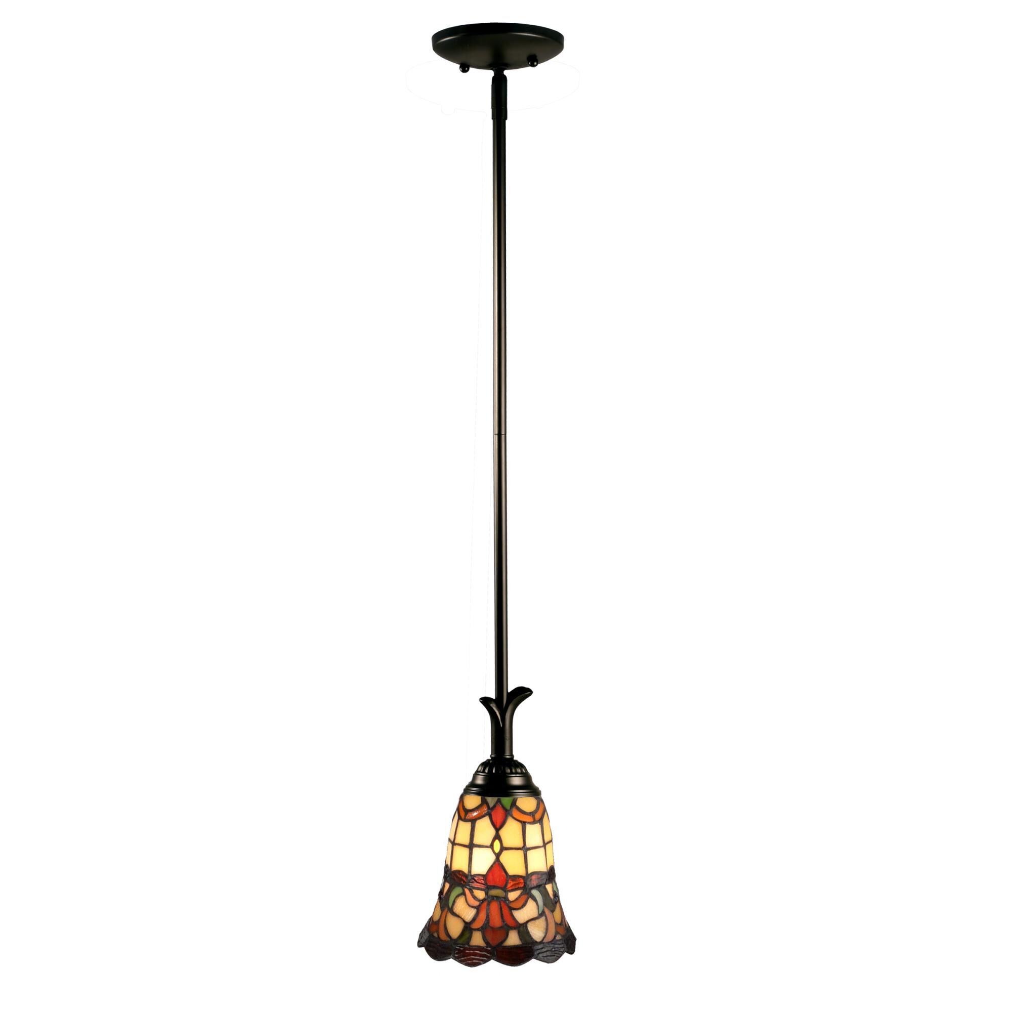 Shown in Antique Bronze Plating finish and Hand Rolled Art Glass shade