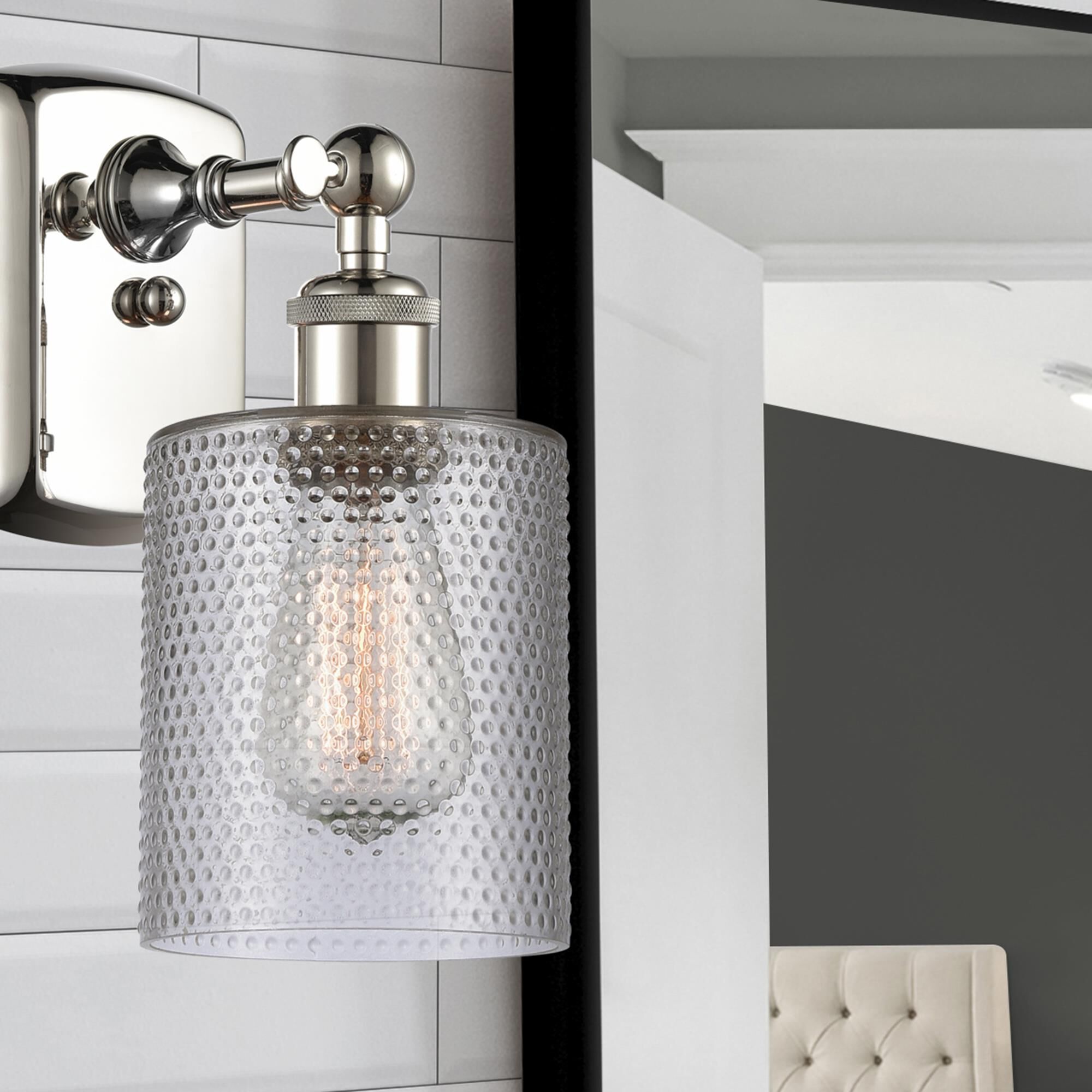 Shown in Polished Nickel finish and Drum glass and Glass shade