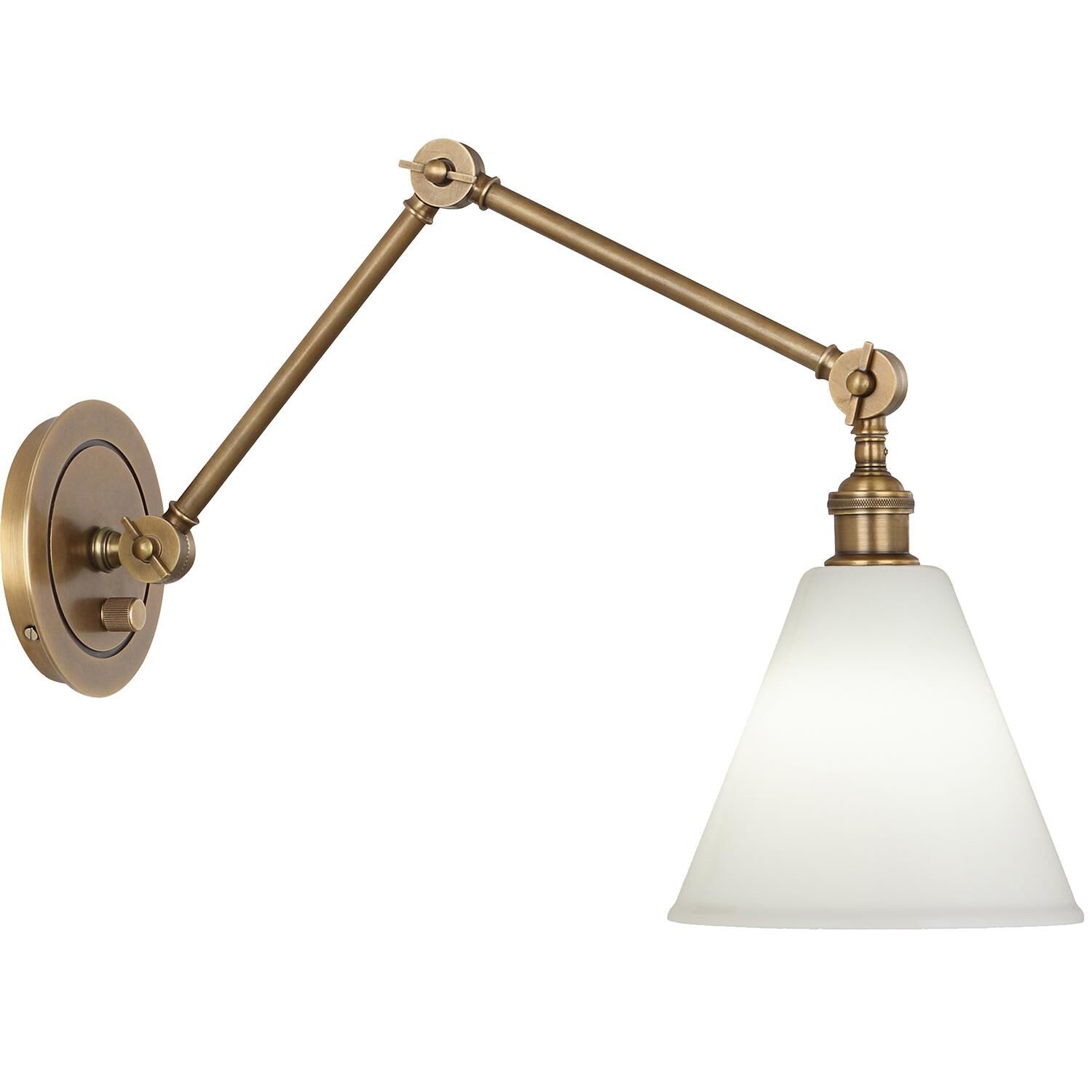 Shown in Warm Brass finish and Cased White Glass shade
