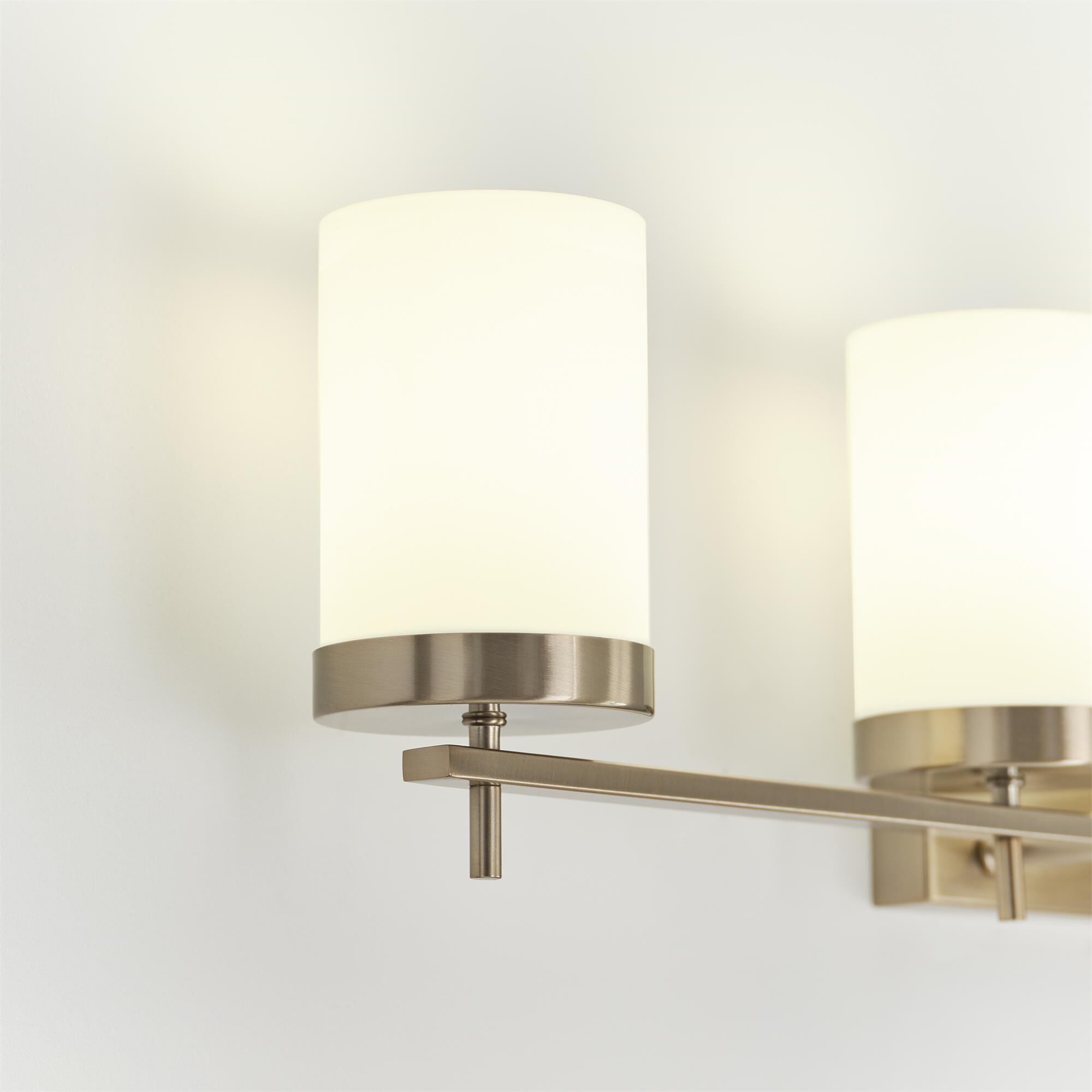 Shown in Satin Brass finish and White Etched glass