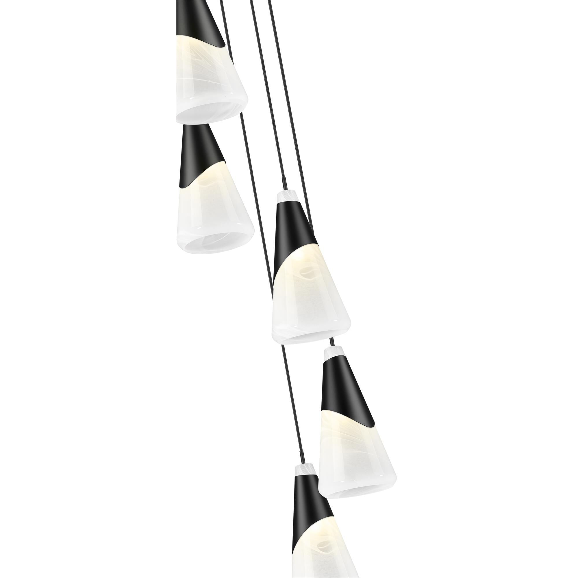 Shown in Matte Black finish and White Swirl glass and White Swirl shade