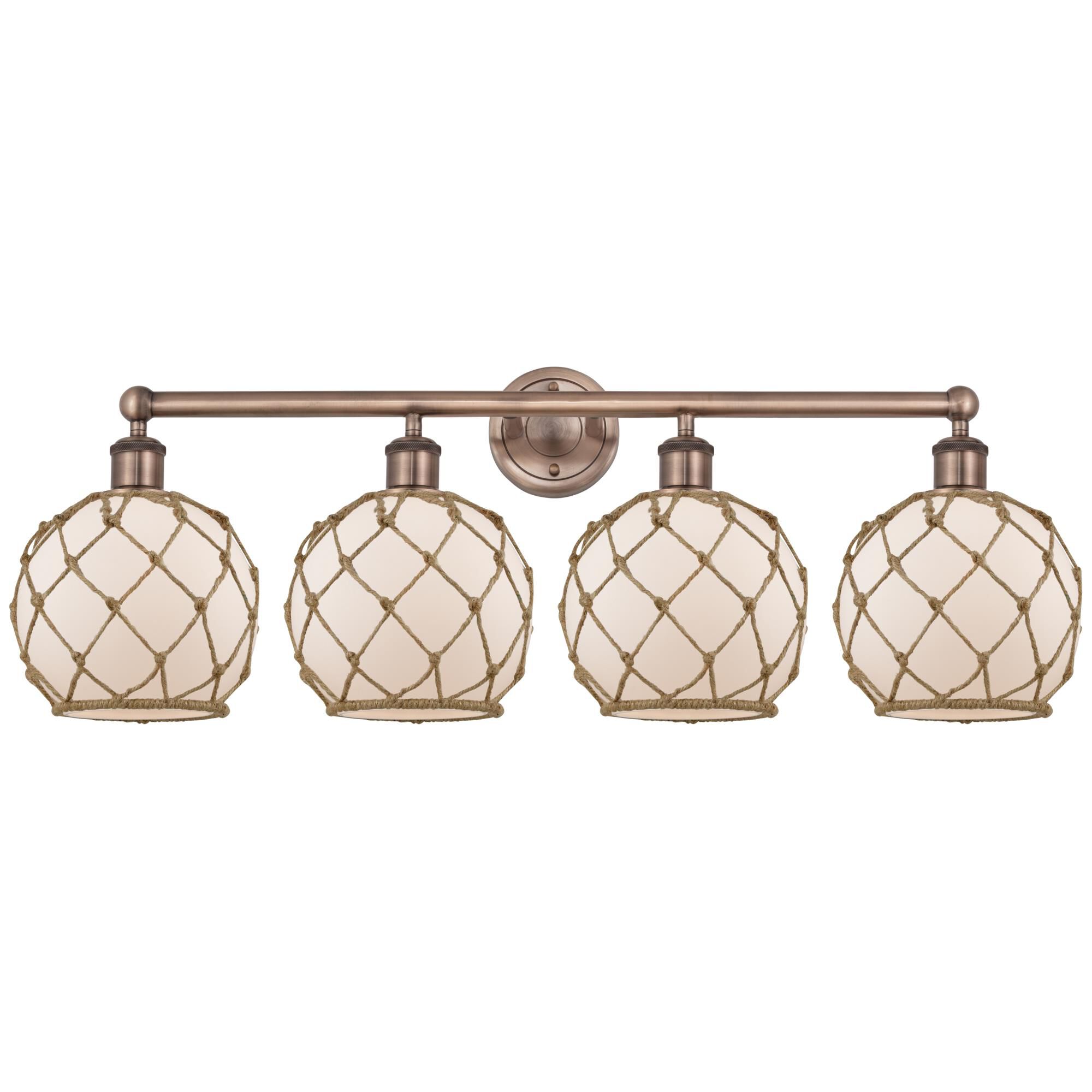 Shown in Antique Copper finish and White with Brown Rope glass