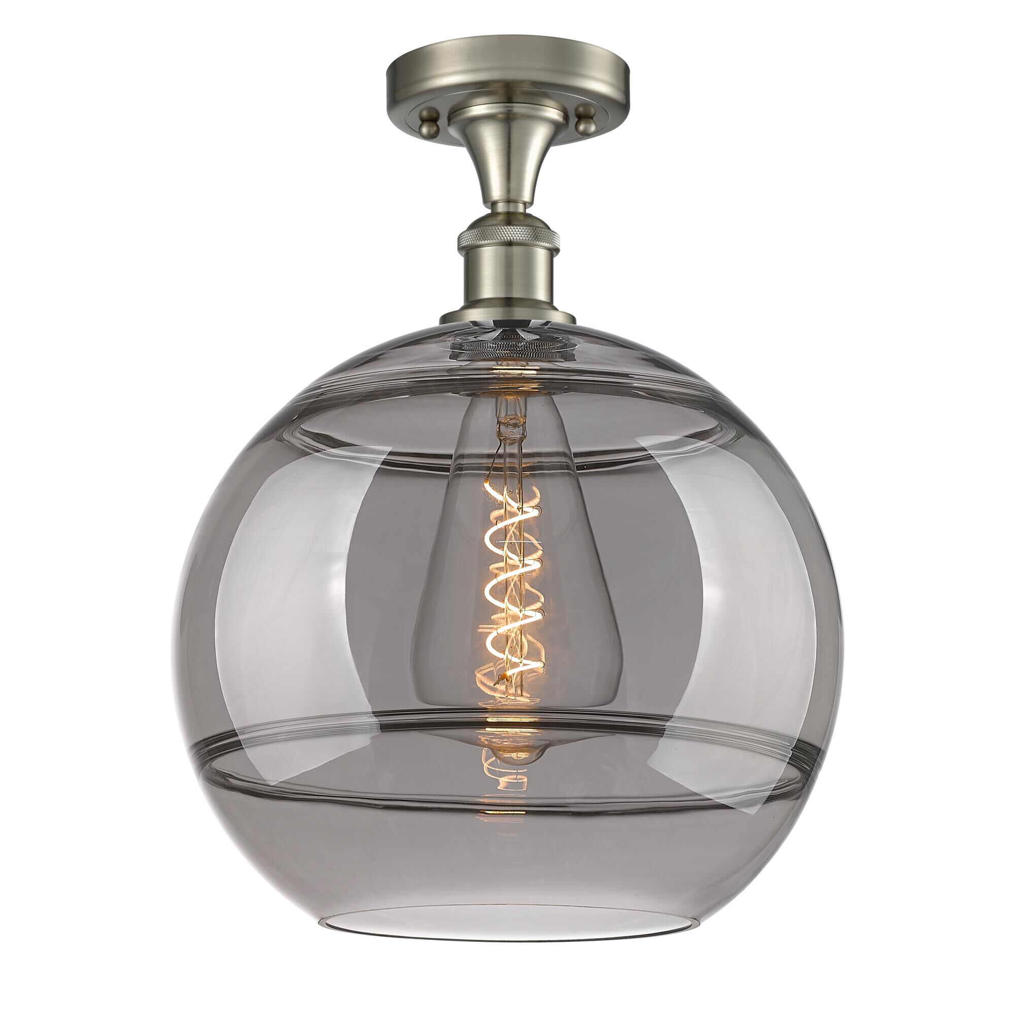 Shown in Brushed Satin Nickel finish and Light Smoke glass