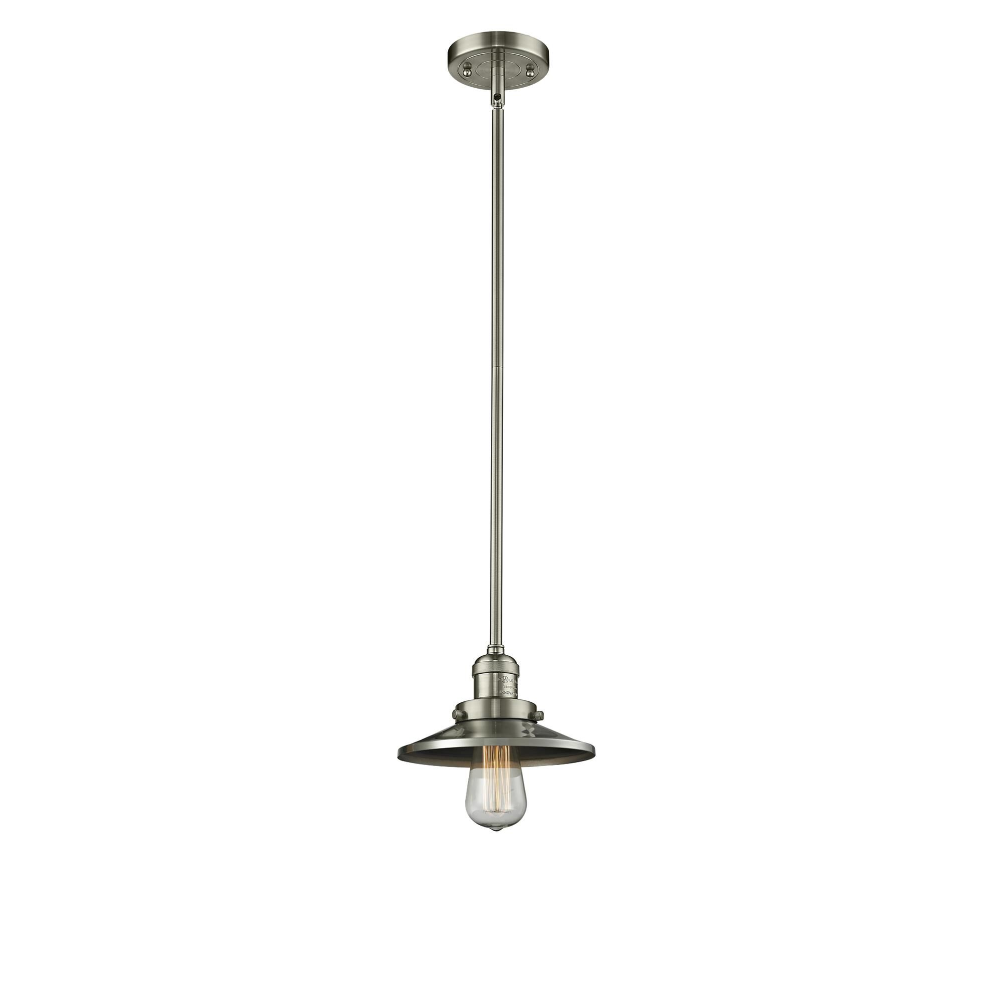 Shown in Brushed Satin Nickel finish and Brushed Satin Nickel shade