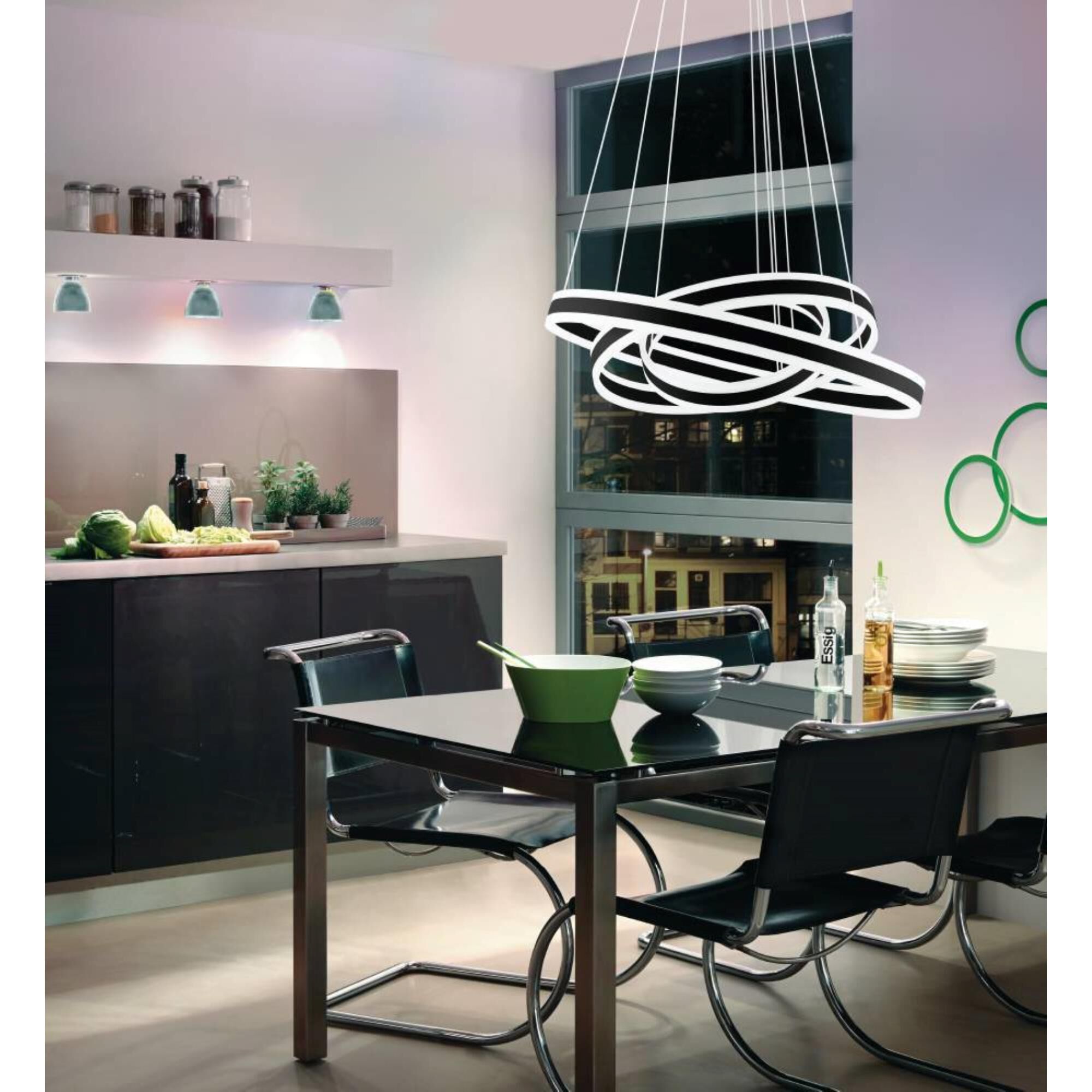 Shown in Black. White finish and White Acrylic shade