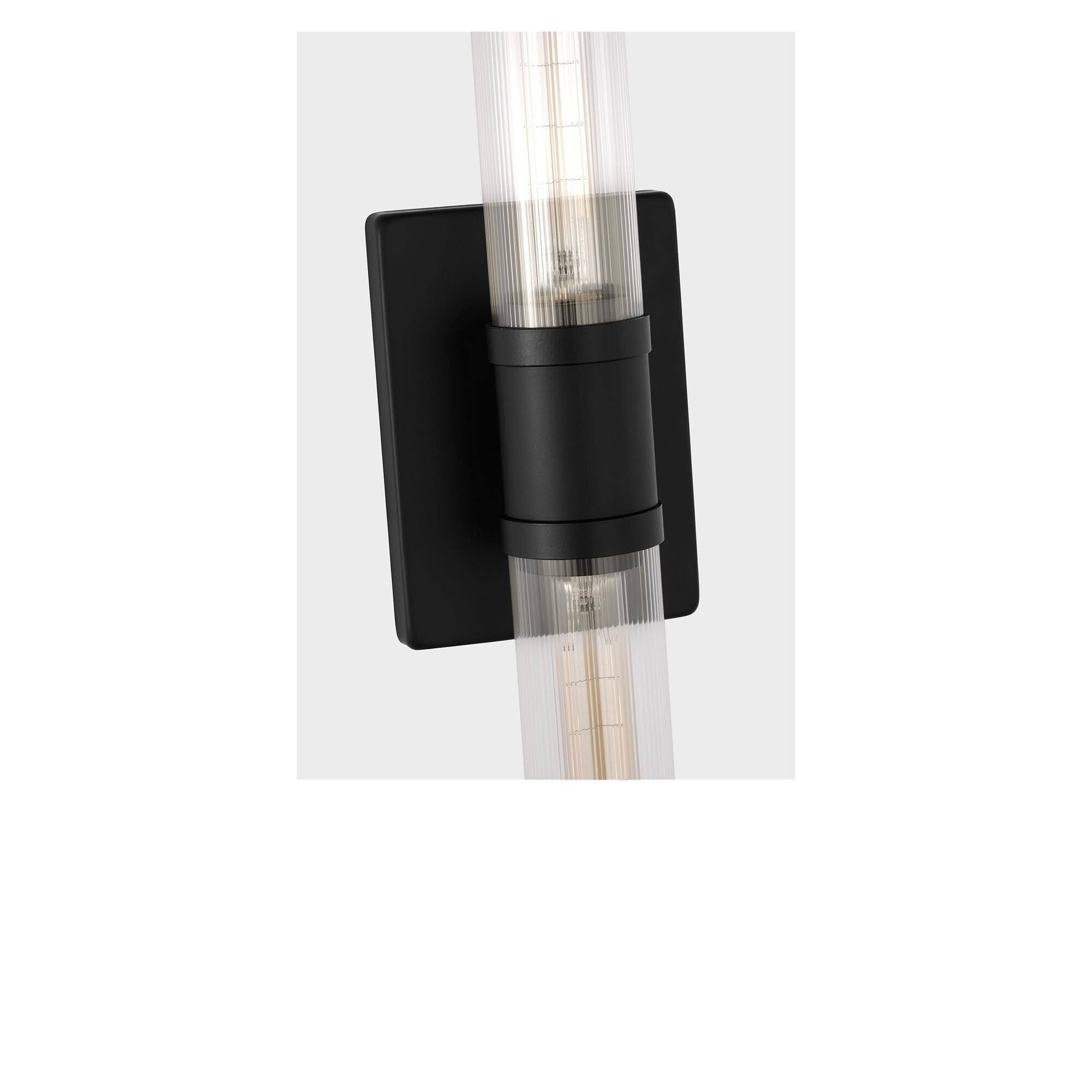 Shown in Midnight Black finish and Clear Fluted glass
