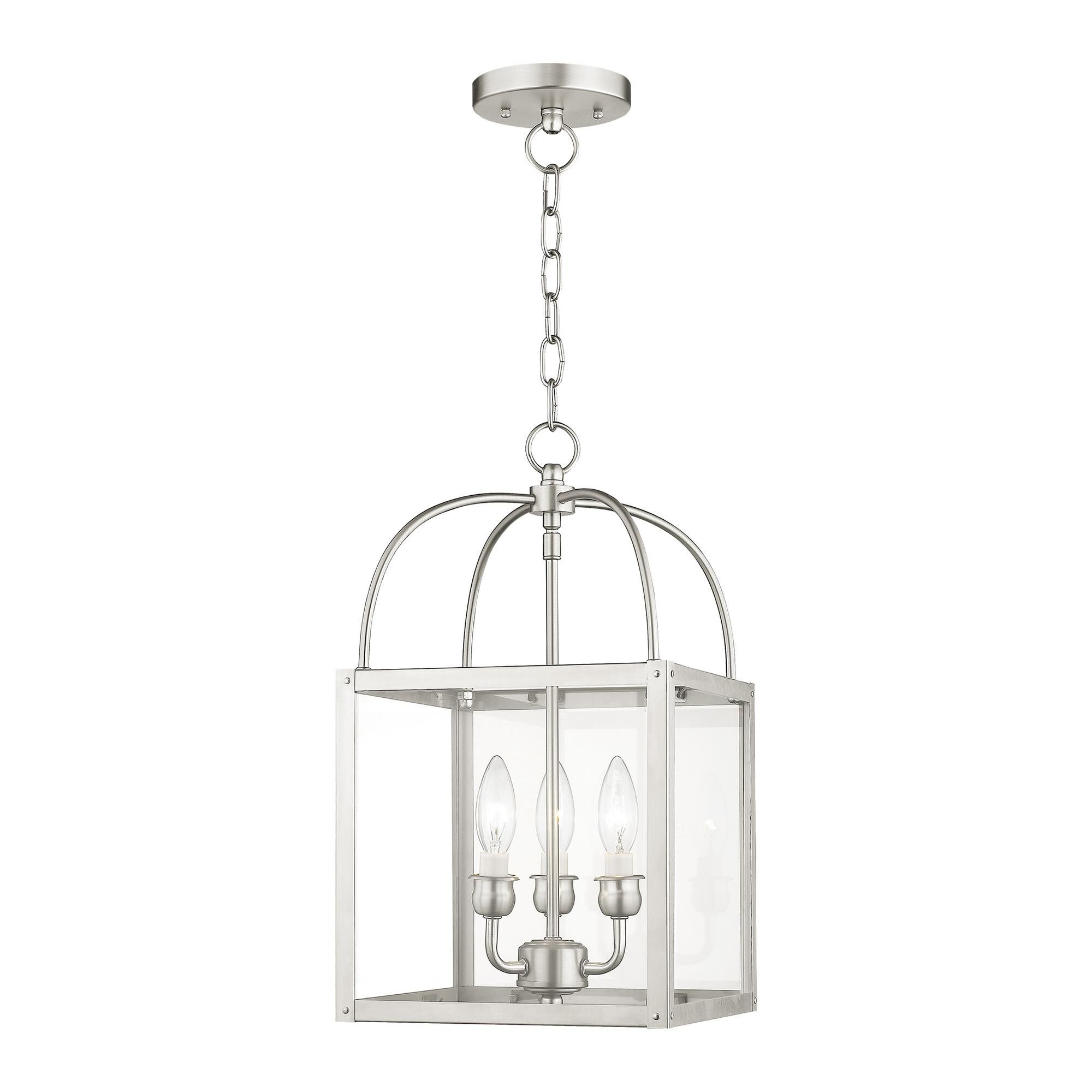 Shown in Brushed Nickel finish and Clear glass