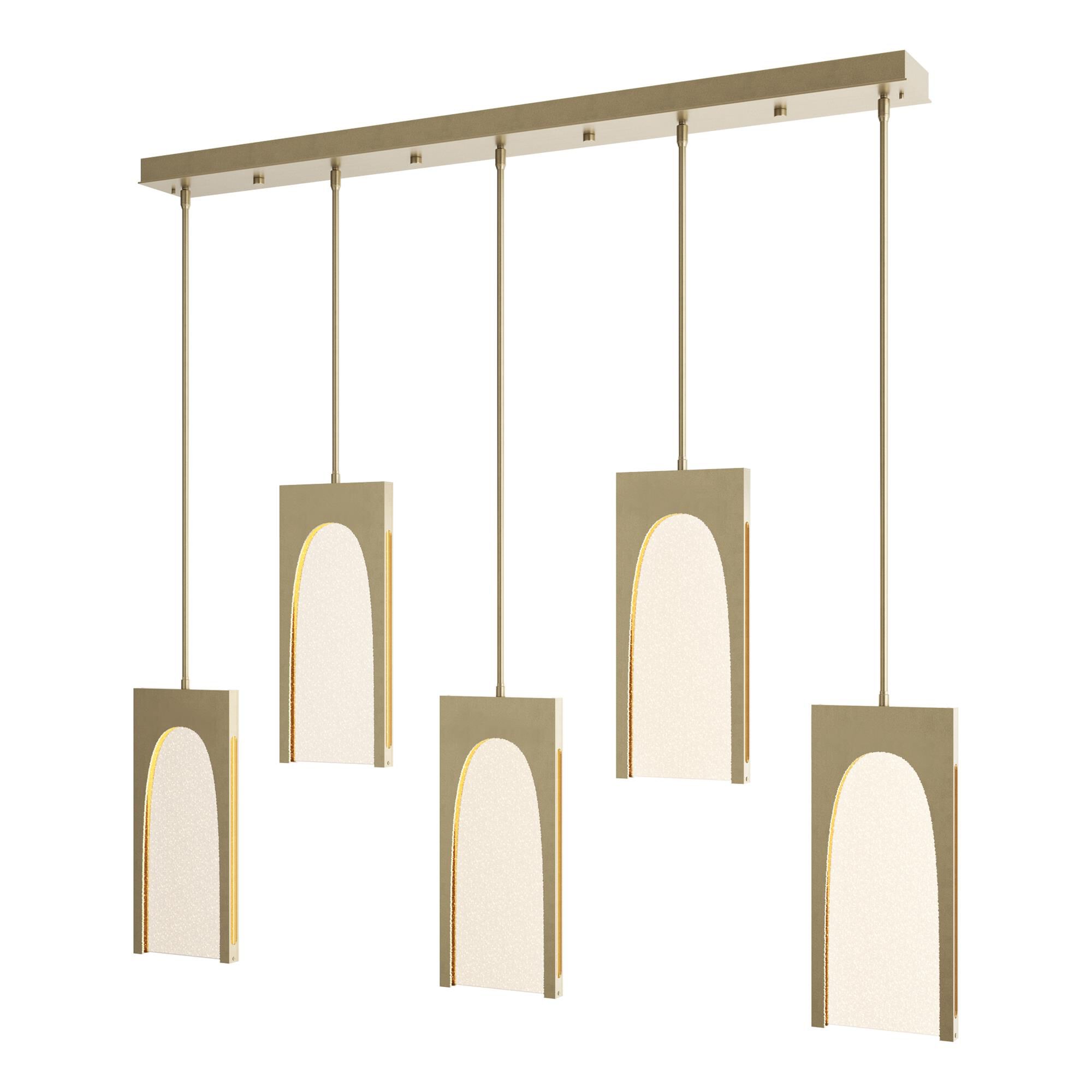 Shown in Soft Gold finish and Seeded Clear glass