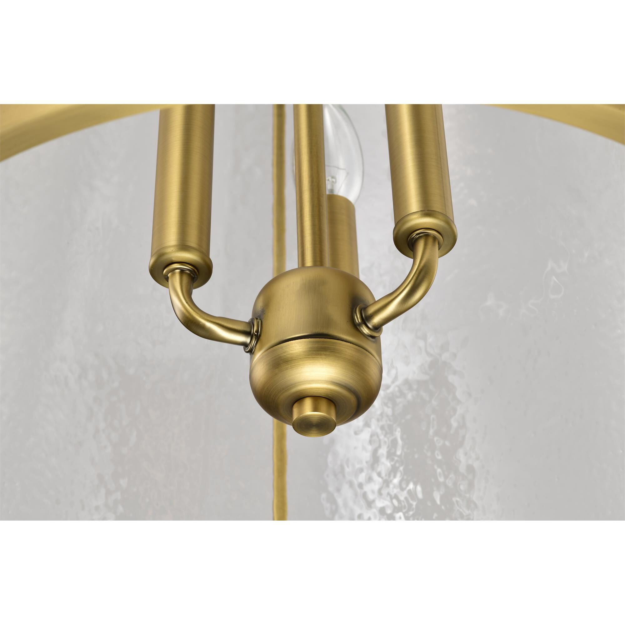 Shown in Vintage Brass finish and Hammered glass