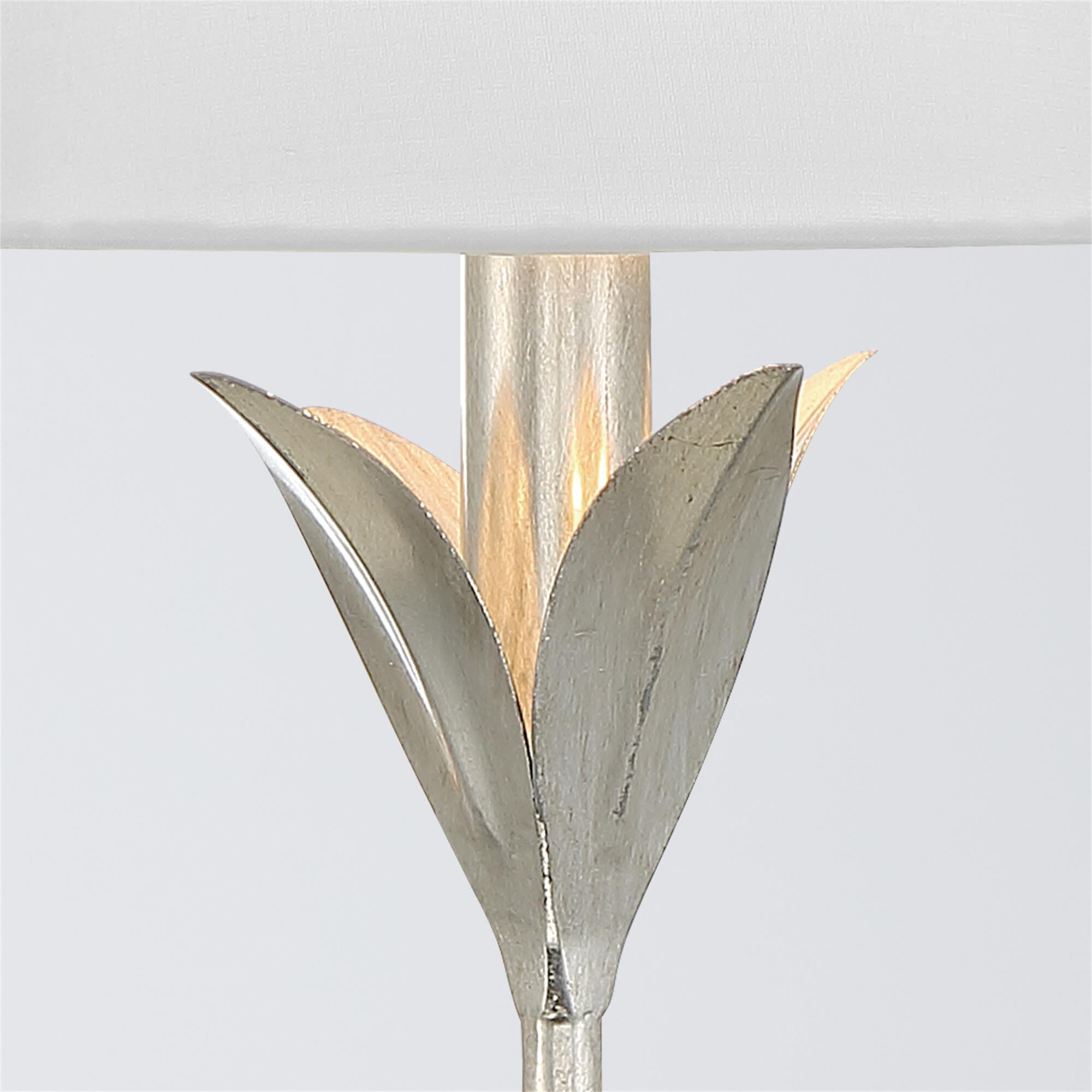 Shown in Antique Silver finish and Silk glass and Silk shade