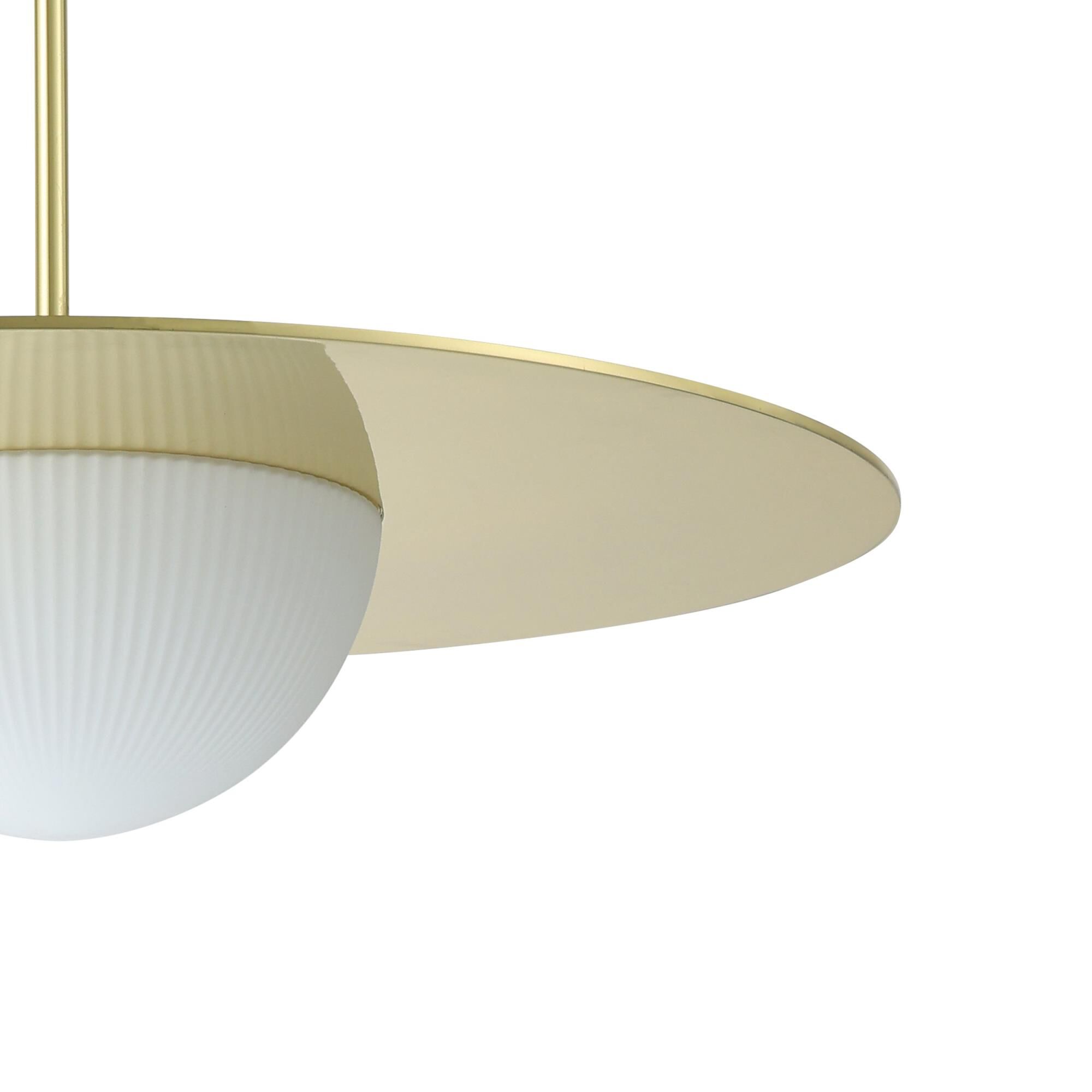 Shown in Polished Brass finish and Opal Ribbed glass