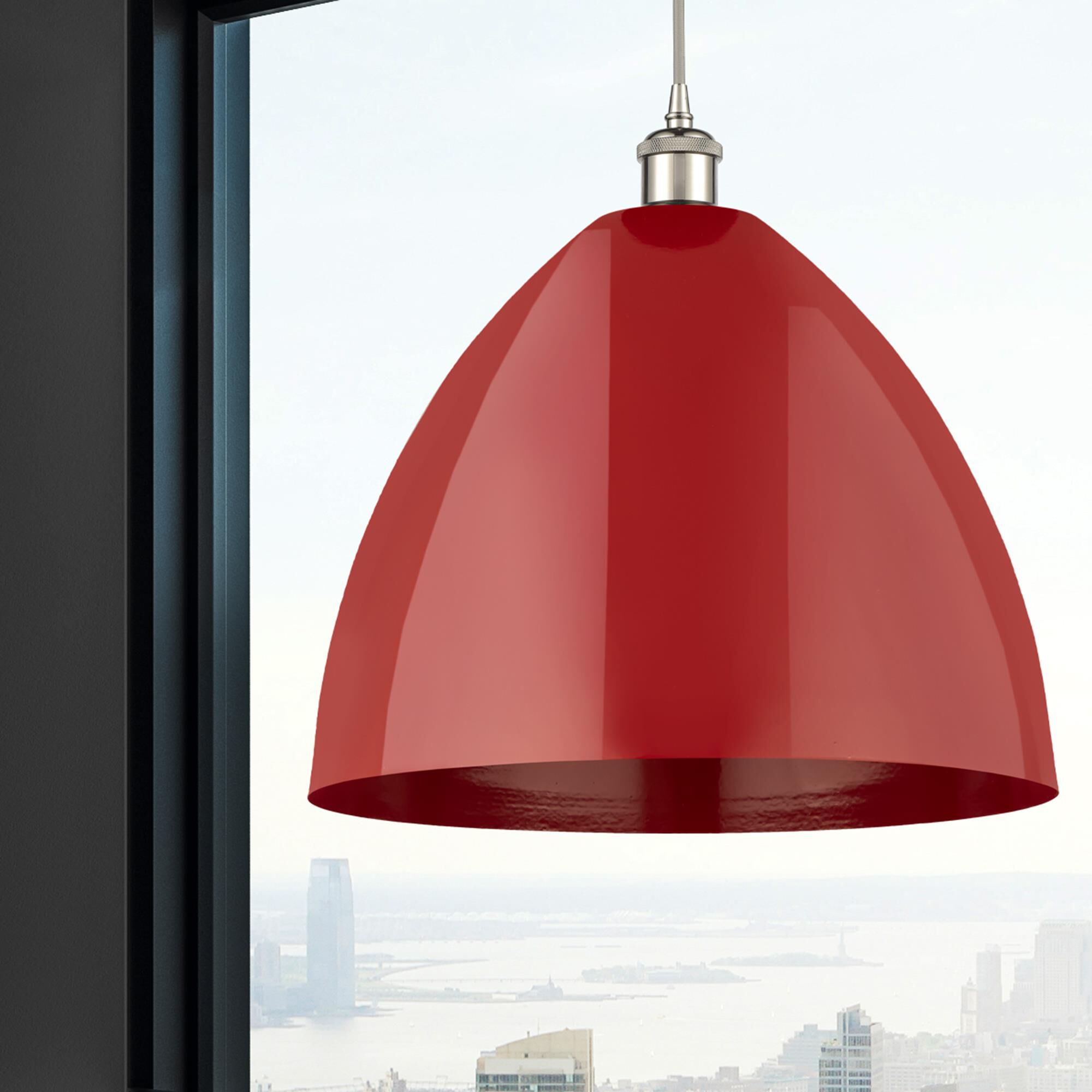 Shown in Polished Nickel finish and Red Plymouth Dome shade