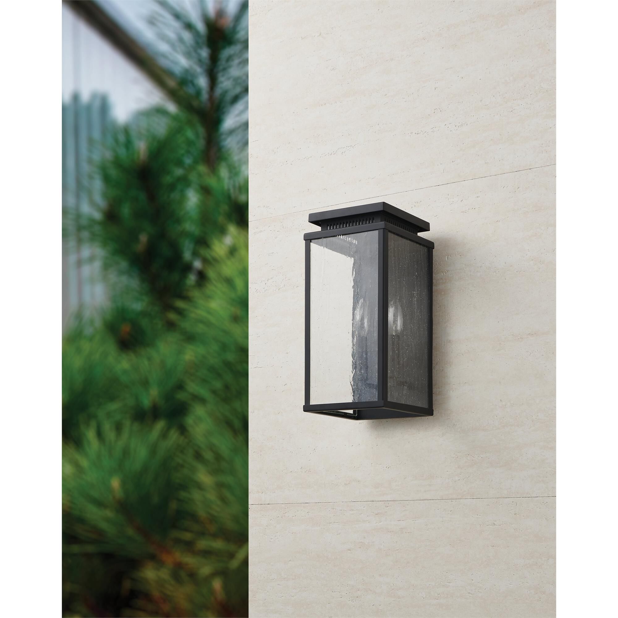 Shown in Matte Black finish and Clear Antique glass