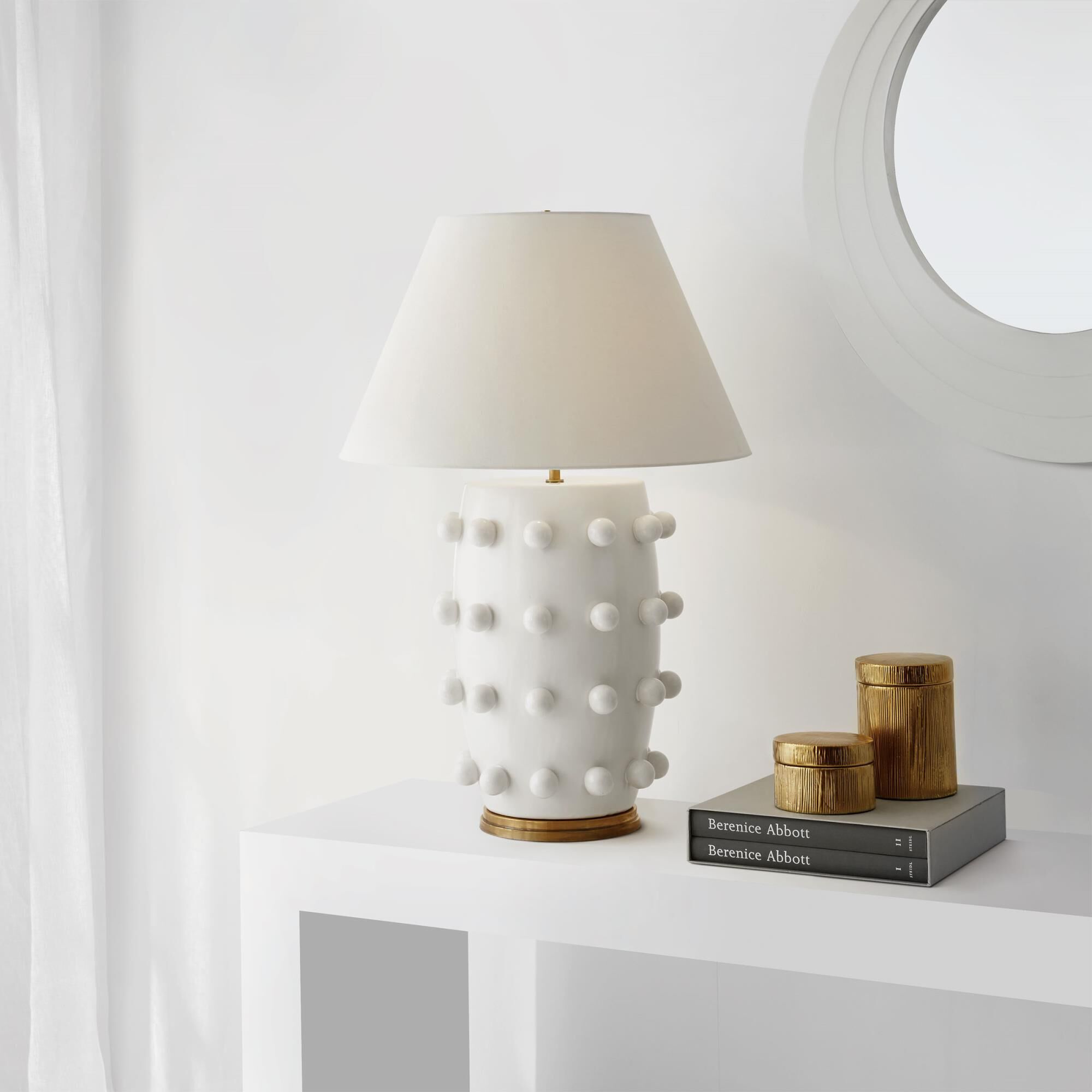 Shown in Plaster White finish and Linen shade