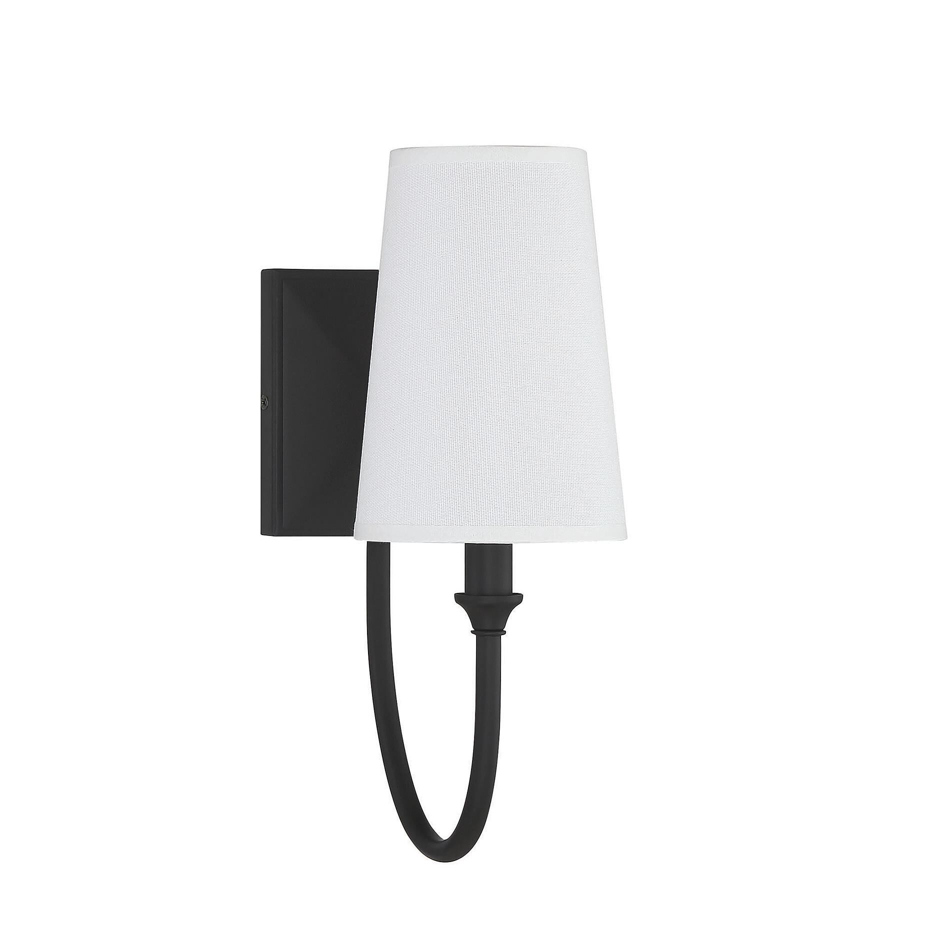 Shown in Matte Black finish and White Fabric shade