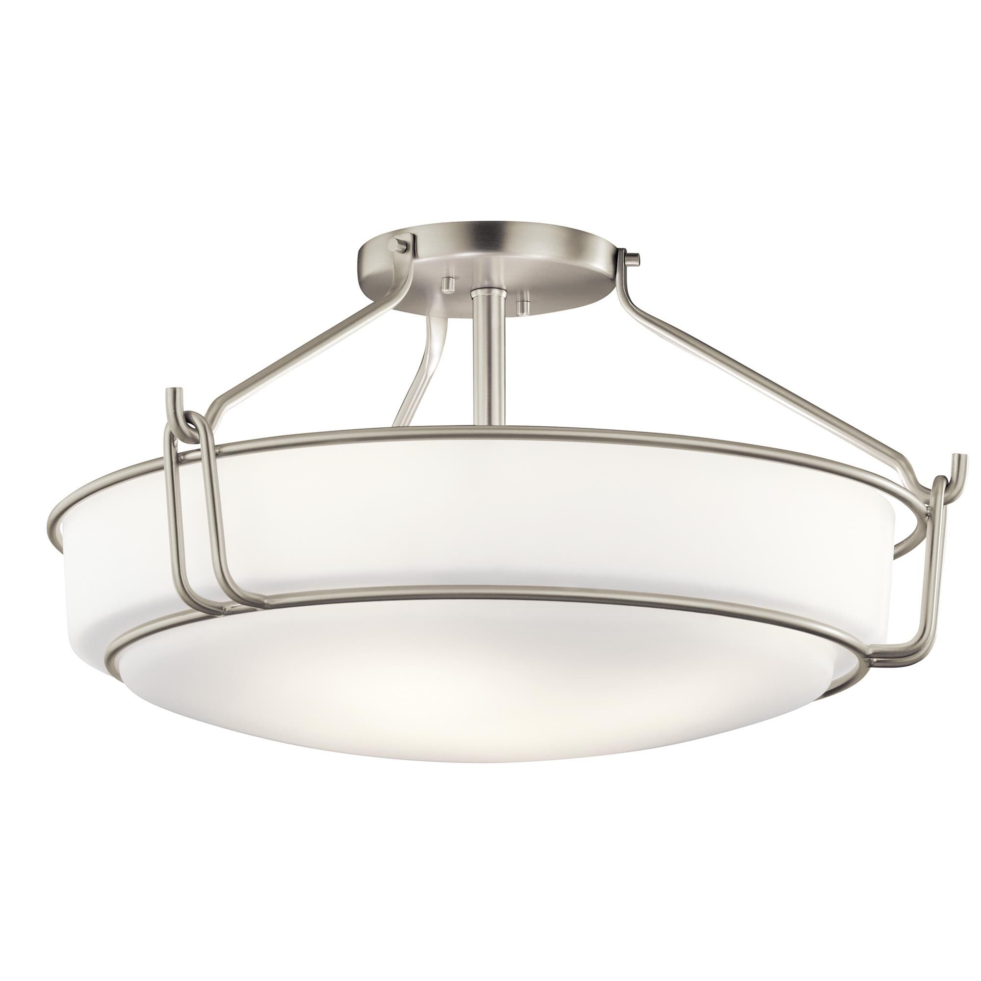 Shown in Brushed Nickel finish and Satin Etched White glass