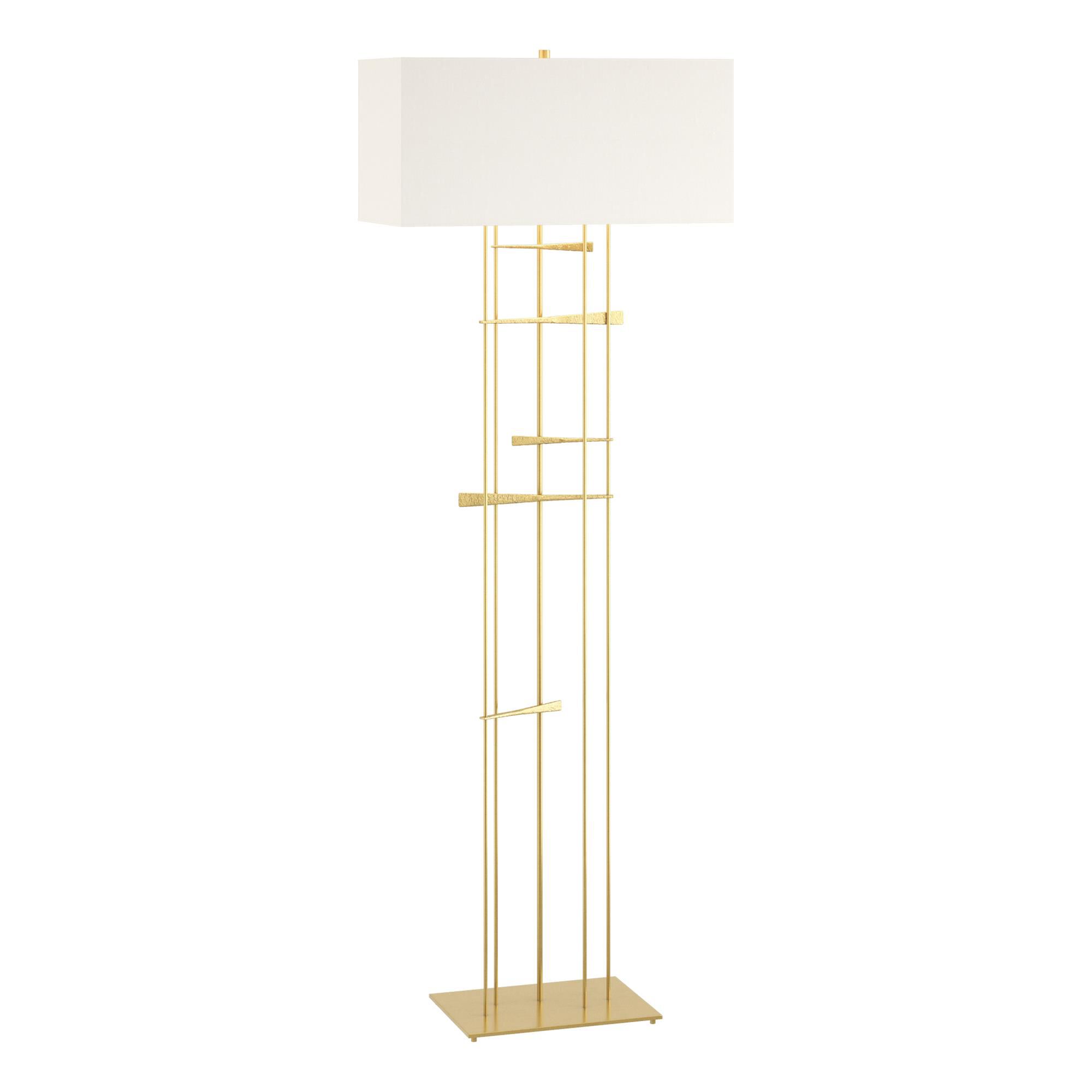 Shown in Modern Brass finish and Natural Anna shade