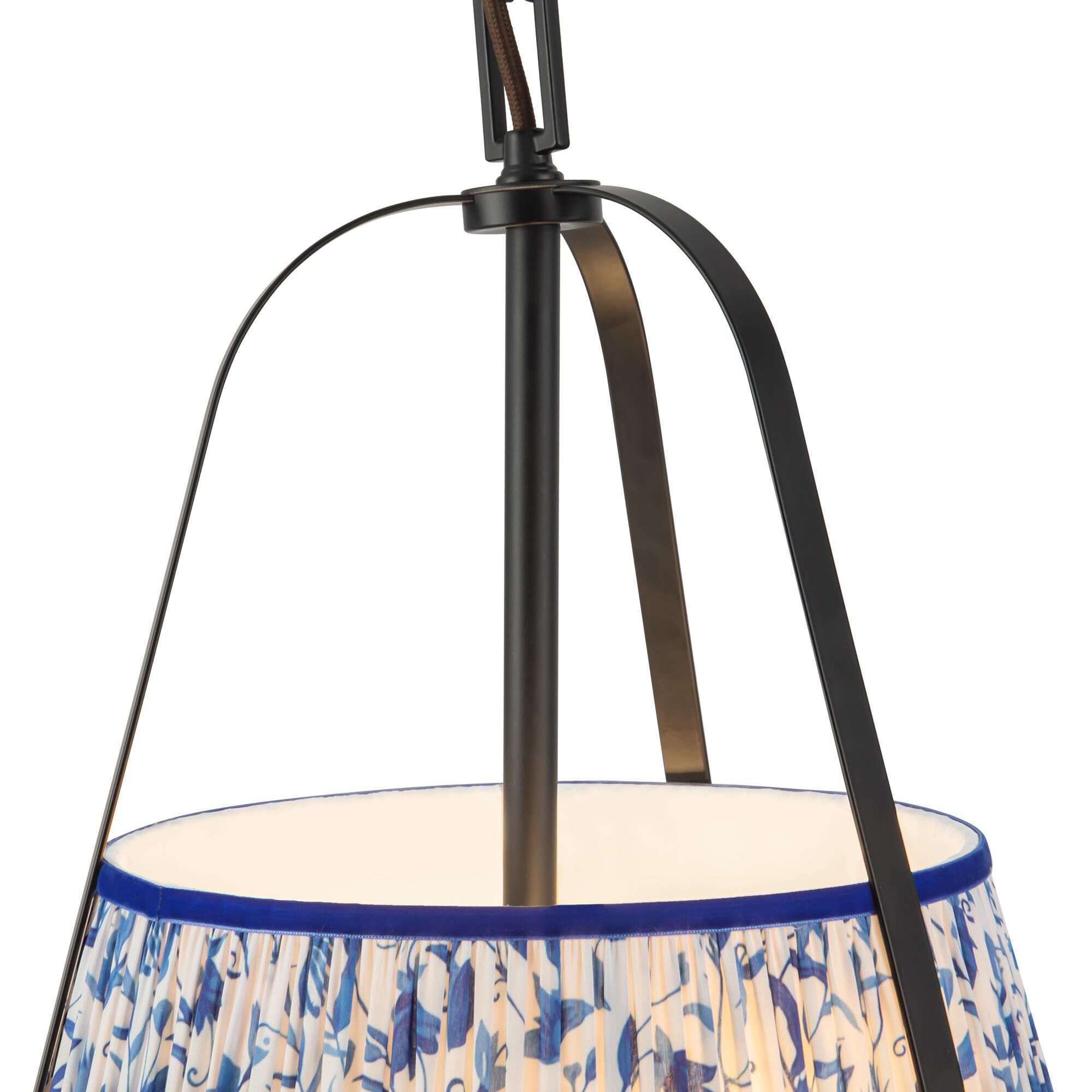 Shown in Matte Black finish and Blue Linen shade