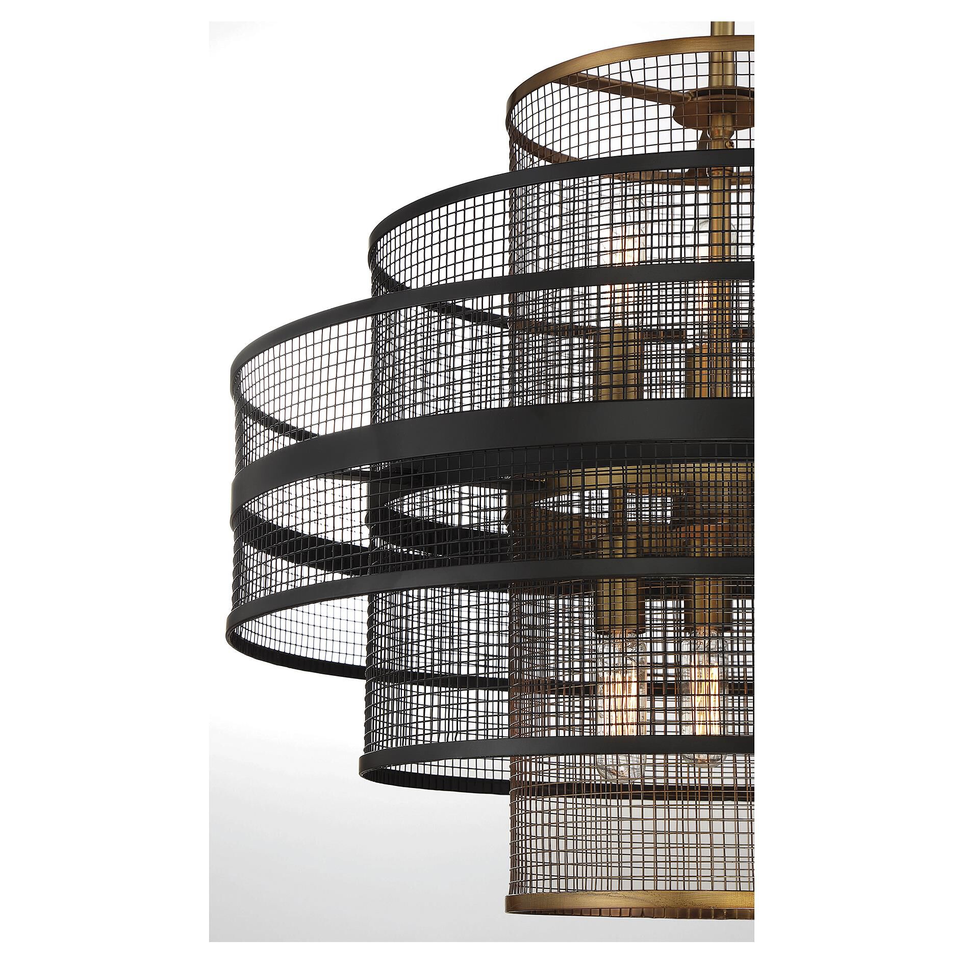 Shown in Matte Black With Warm Brass Accents finish and Metal Mesh shade
