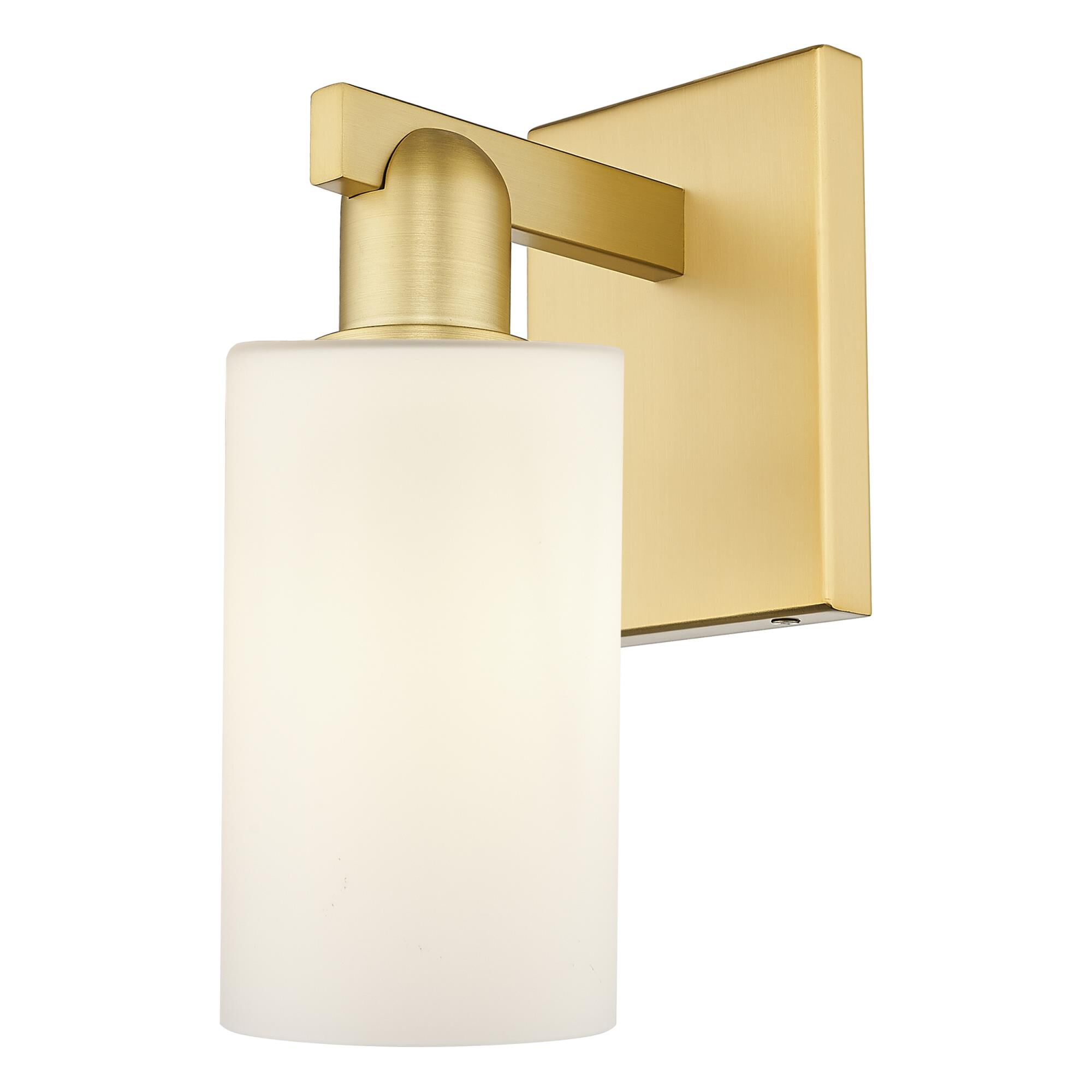 Shown in Satin Gold finish and Matte White glass