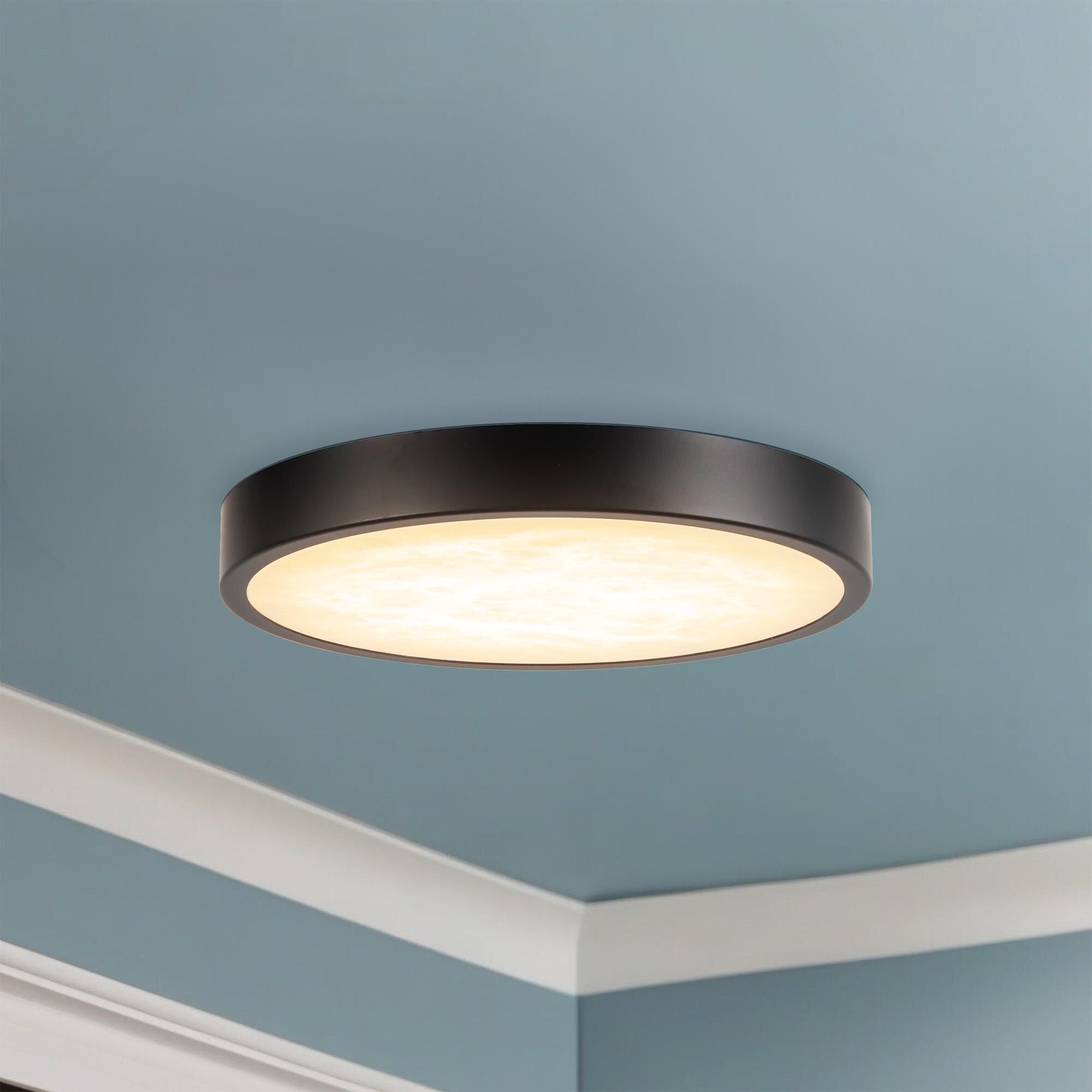 Shown in Matte Black finish and Alabaster glass