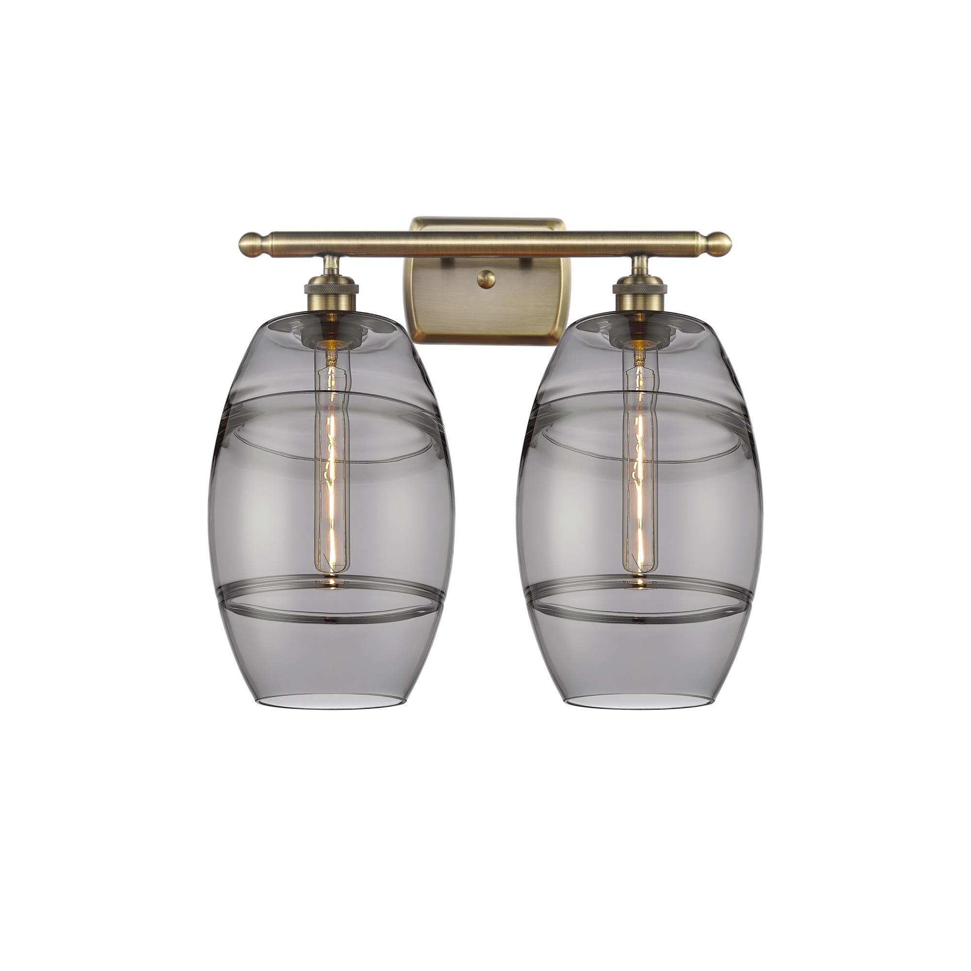 Shown in Antique Brass finish and Light Smoke glass