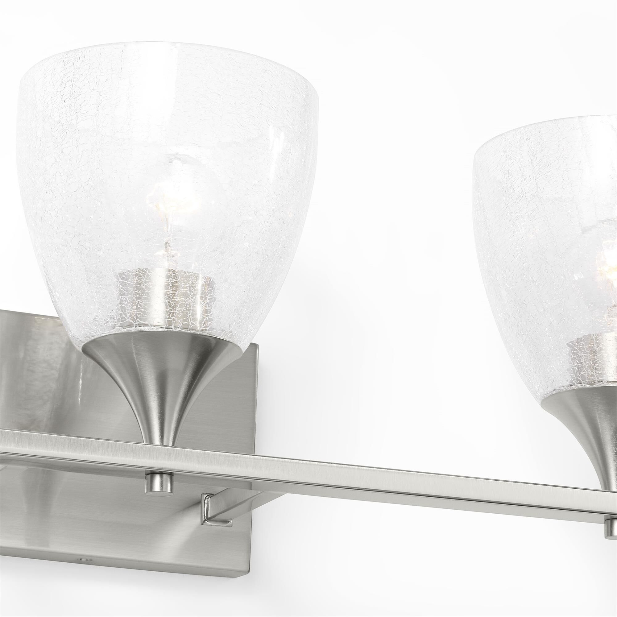 Shown in Brushed Nickel finish and Clear Crackle glass