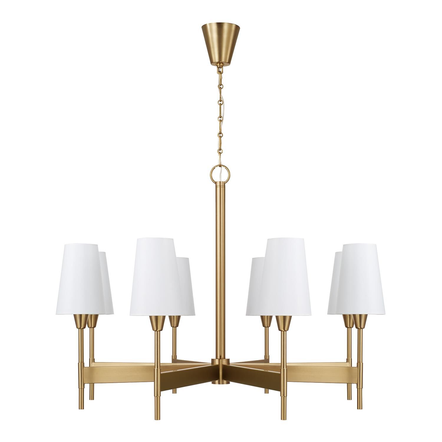 Shown in Aged Brass finish and White Fabric Stay-Straight s shade