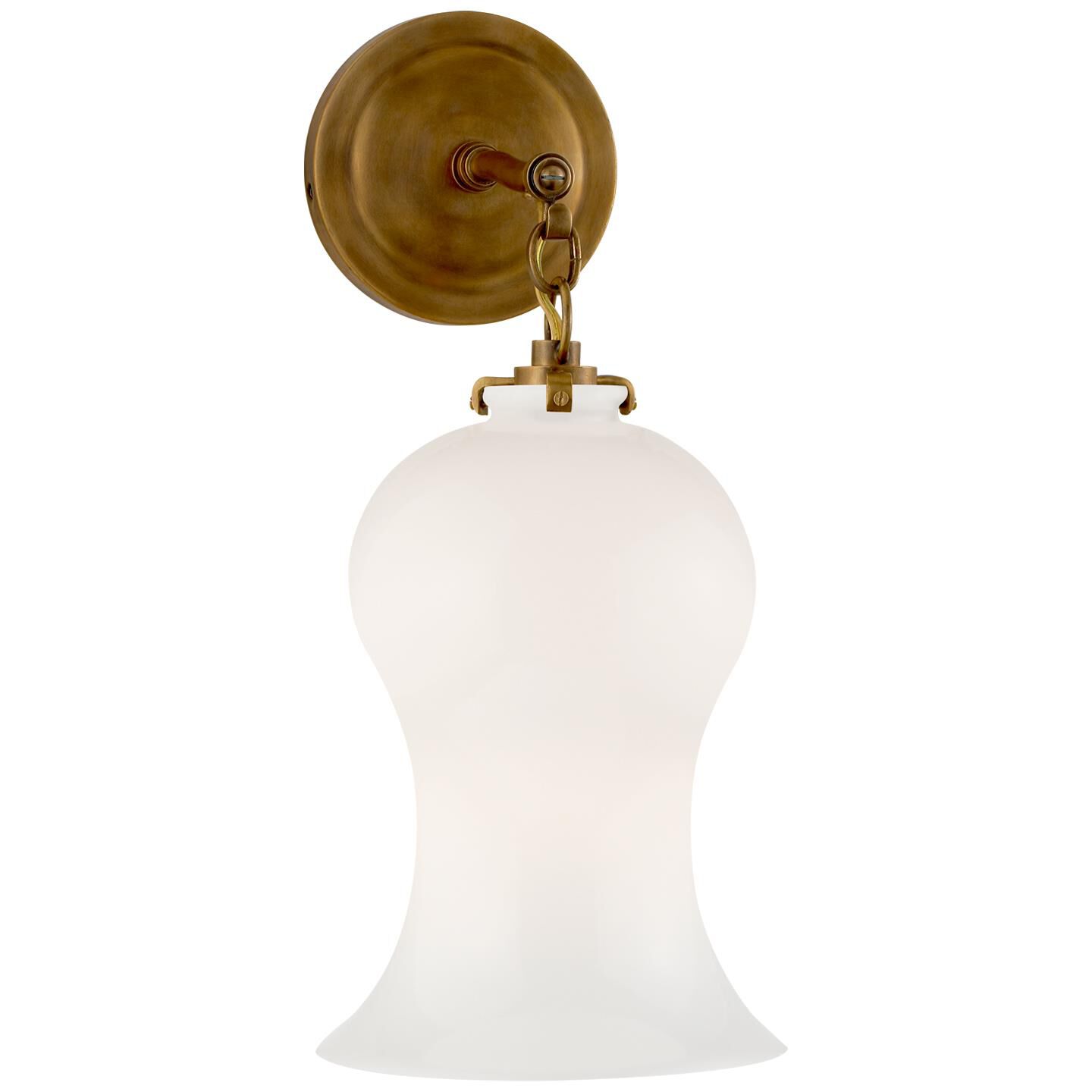 Shown in Hand-Rubbed Antique Brass finish and White glass 