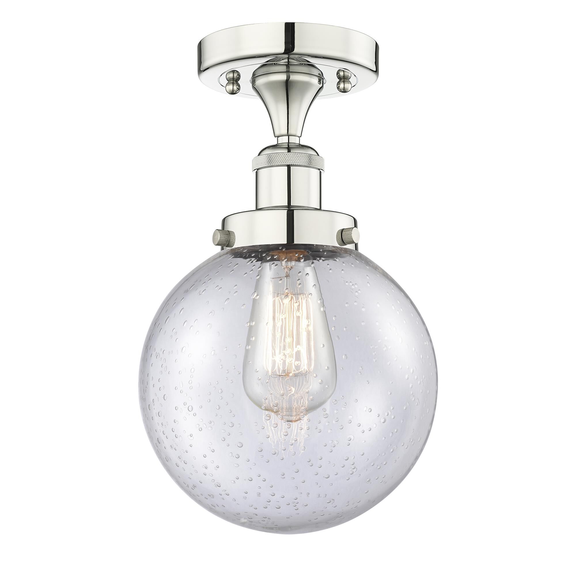 Shown in Polished Nickel finish and Seedy glass
