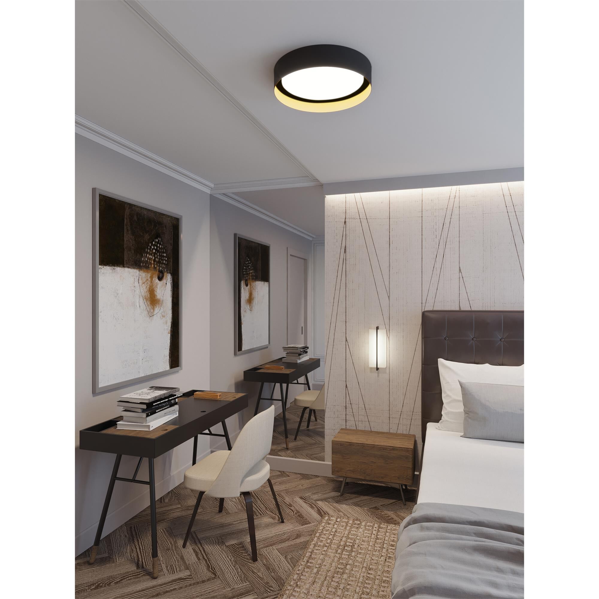 Shown in Black - Gold finish and White Acrylic glass and 120 Volt Dimmer accent