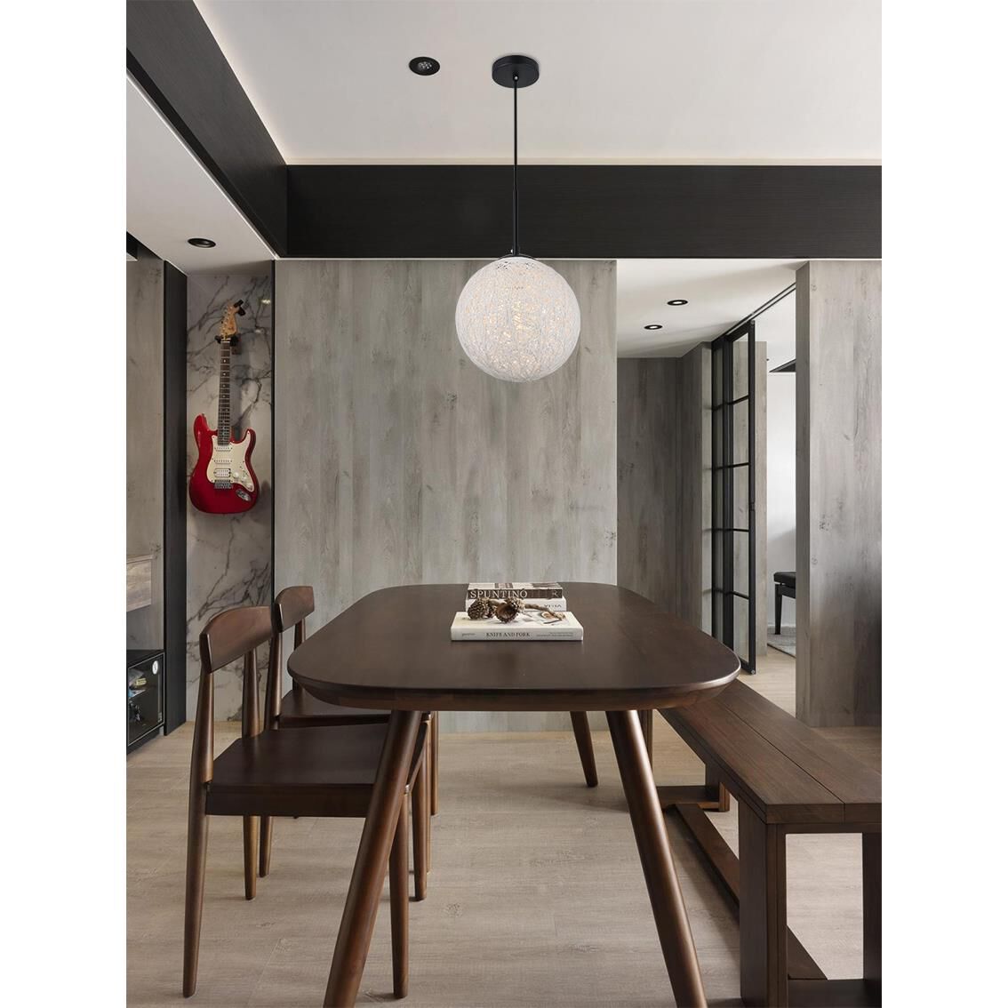 Shown in Black And White finish and White Paper String shade