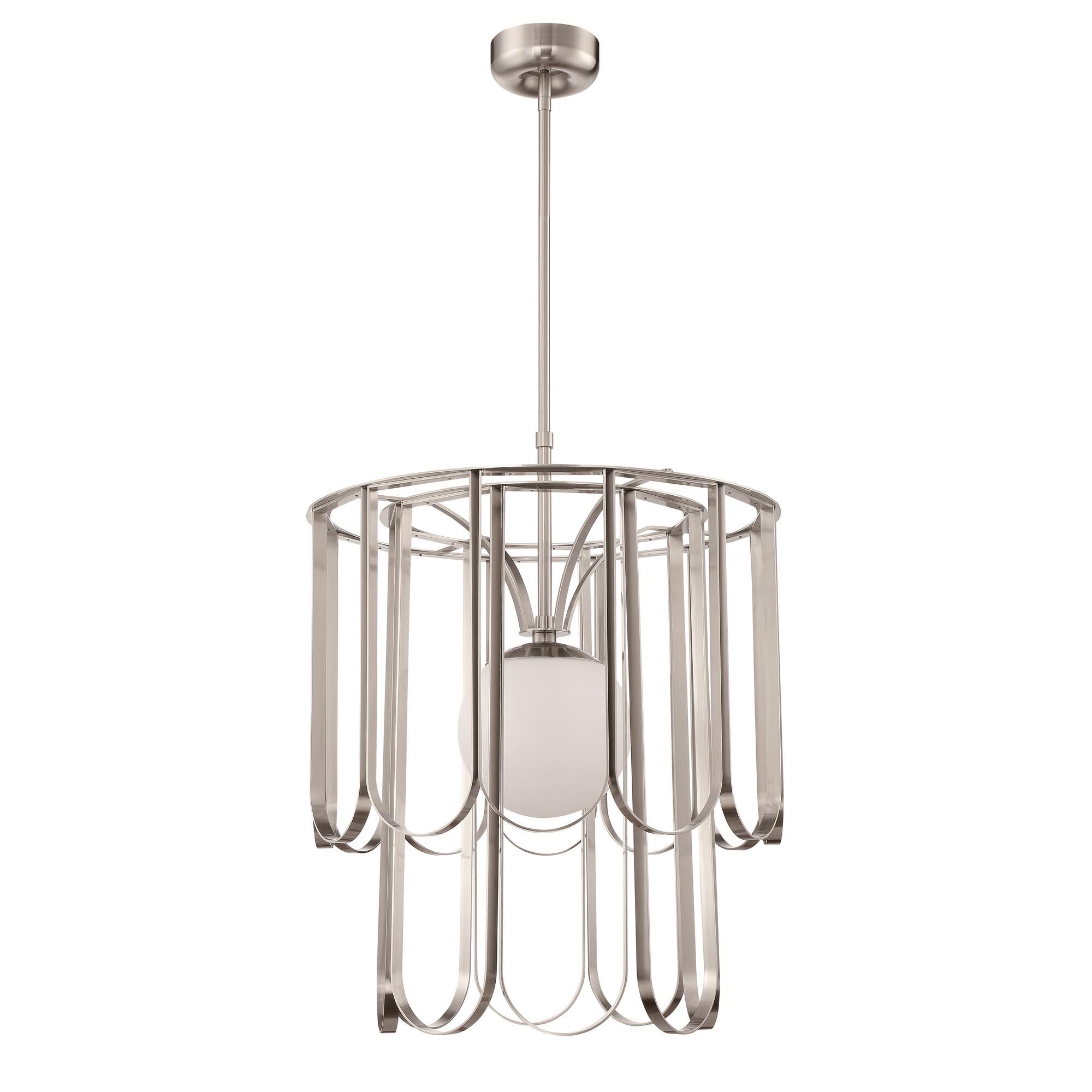 Shown in Brushed Polished Nickel finish and White Frosted glass and Glass shade