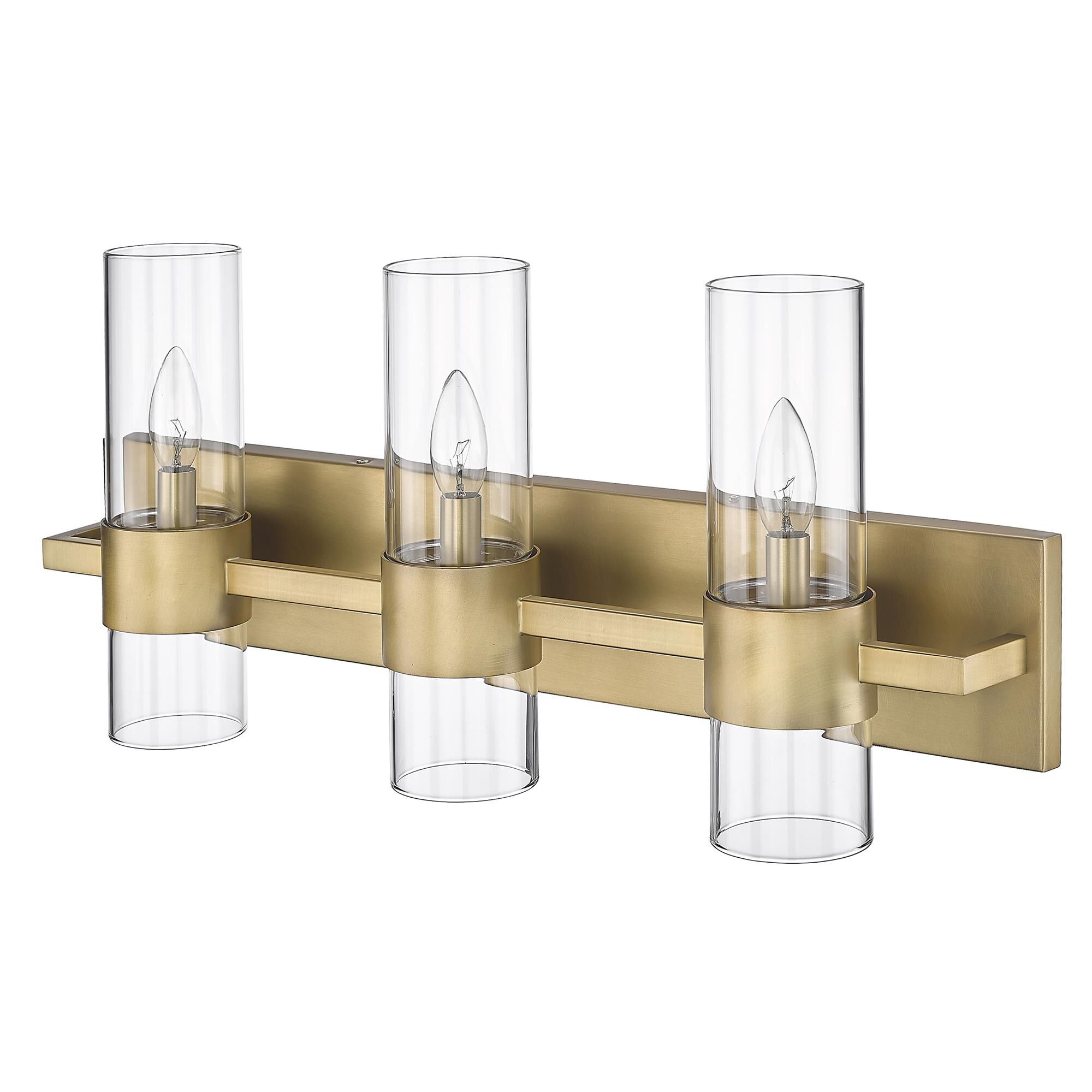 Shown in Rubbed Brass finish and Clear glass