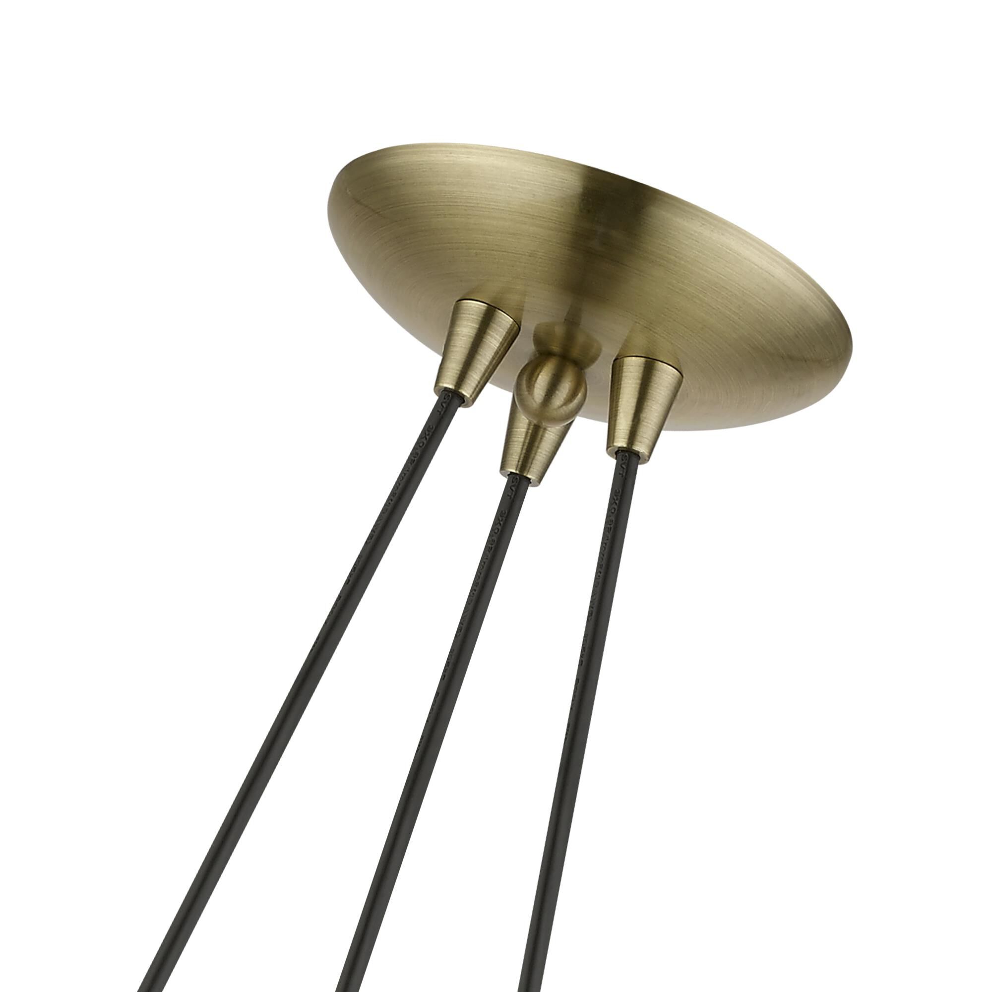 Shown in Antique Brass finish and Antique Brass Metal with White Inside shade
