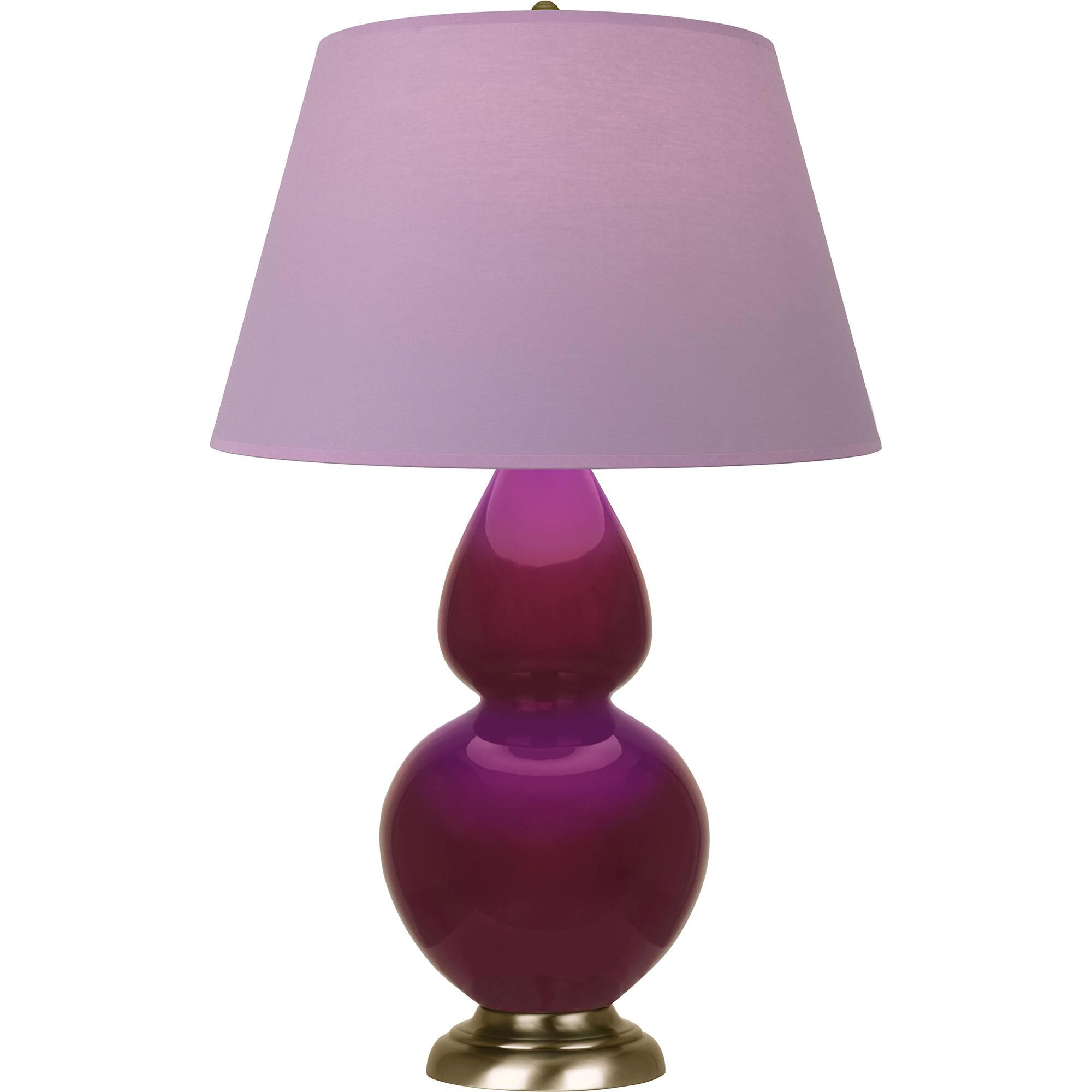 Shown in Sugar Plum Glazed finish and Lavender with Plum Lining shade and Antique Brass accent