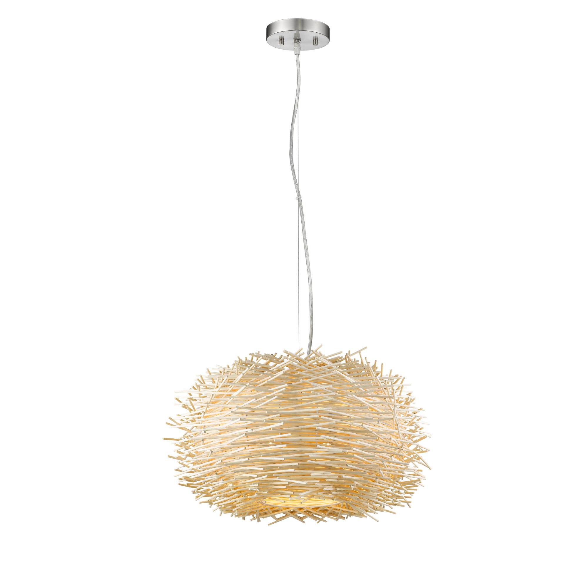 Shown in Brushed Nickel finish and Willow glass and Willow shade