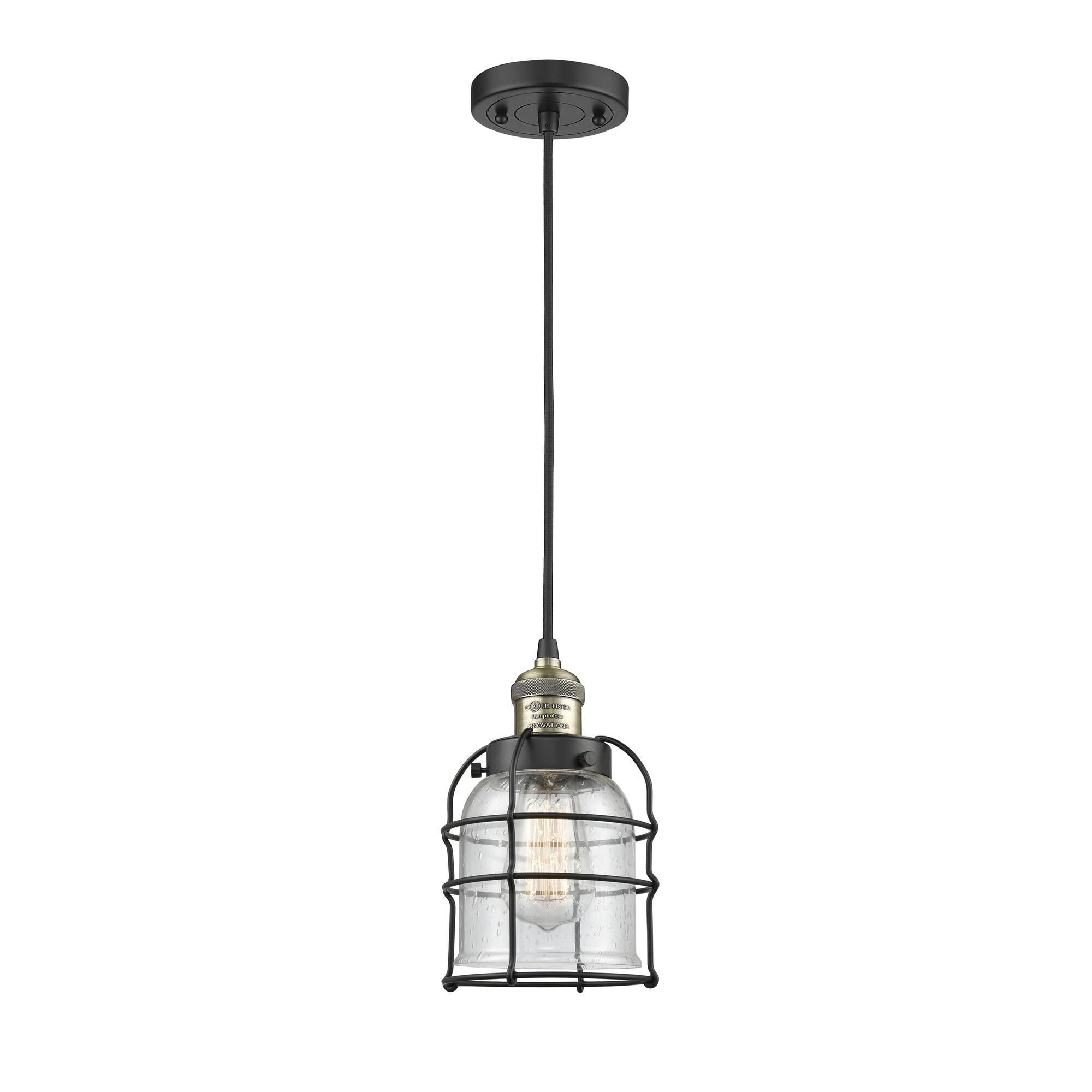 Shown in Black Antique Brass finish and Seedy glass