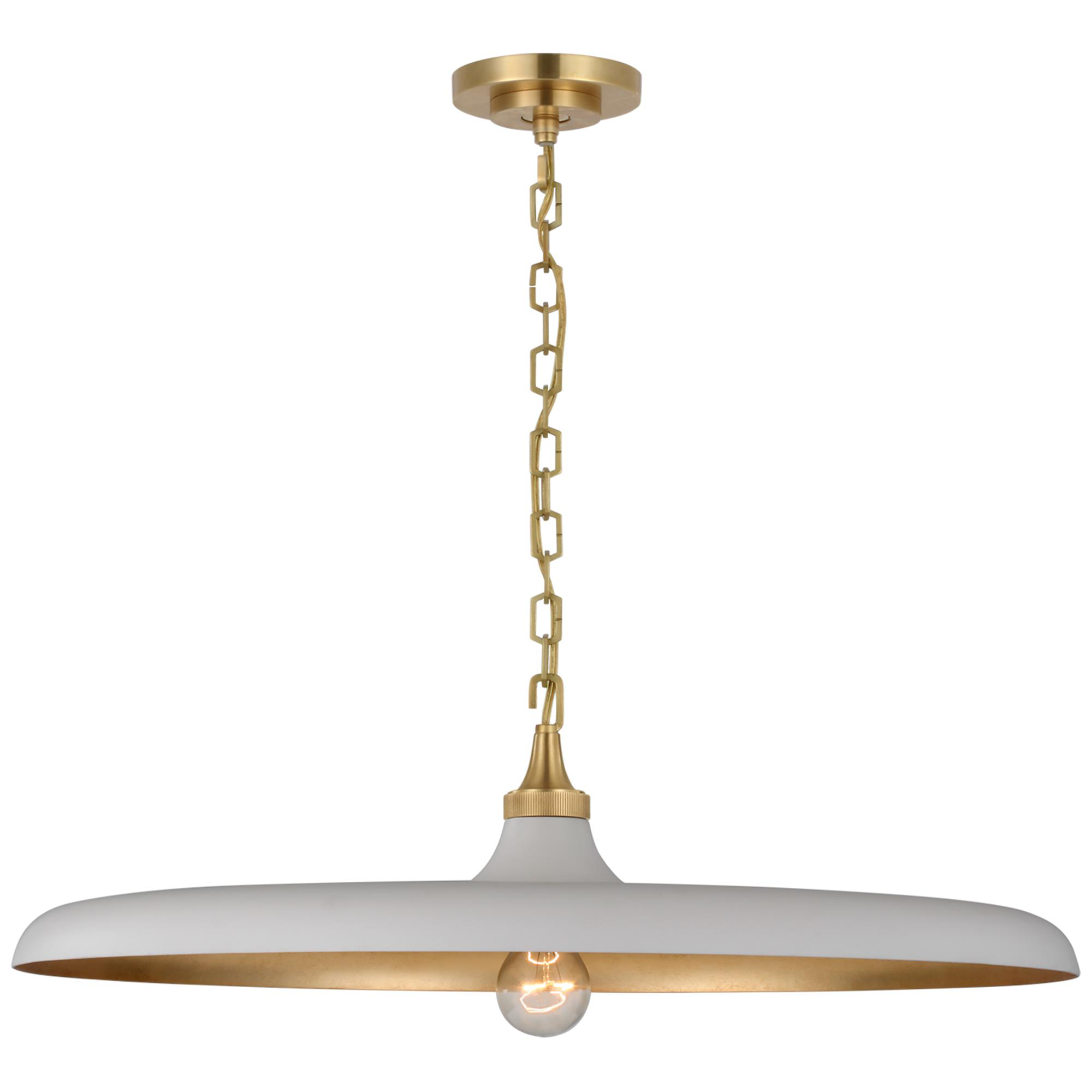 Shown in Hand Rubbed Antique Brass finish and Plaster White shade