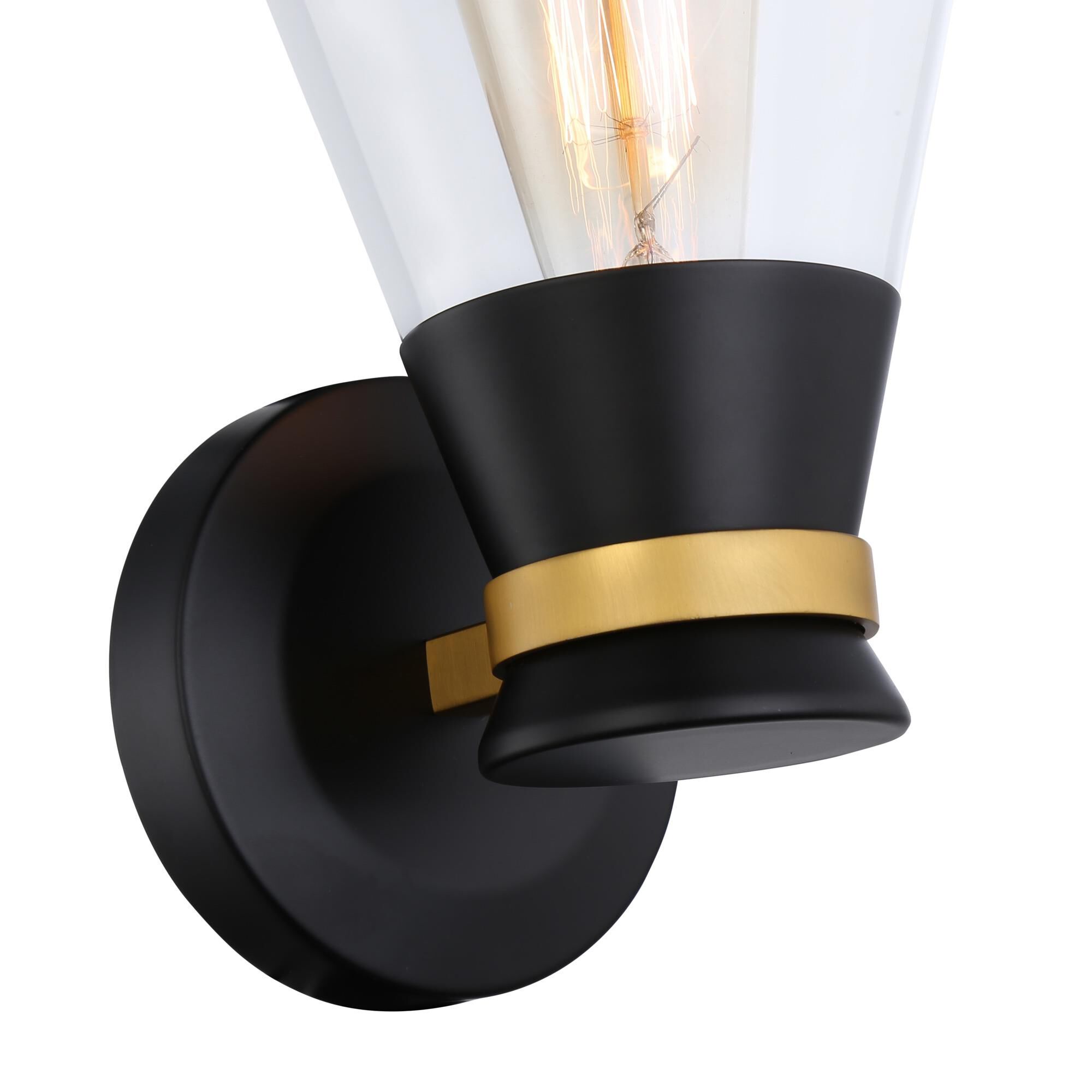 Shown in Black & Brushed Brass finish and Glass shade