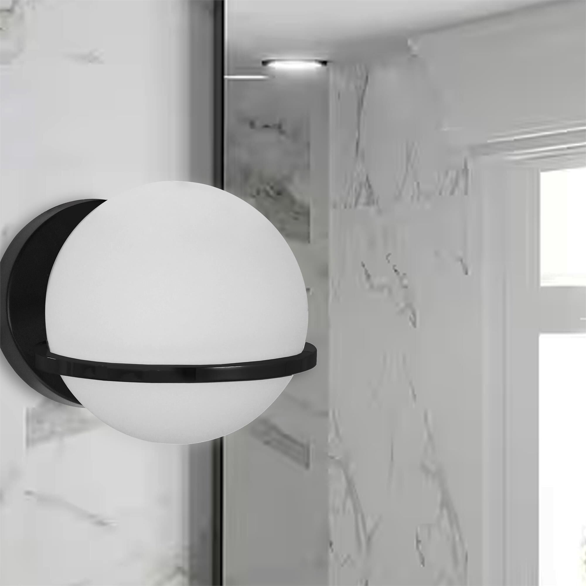 Shown in Black and White finish and White Globe glass and Opal White accent