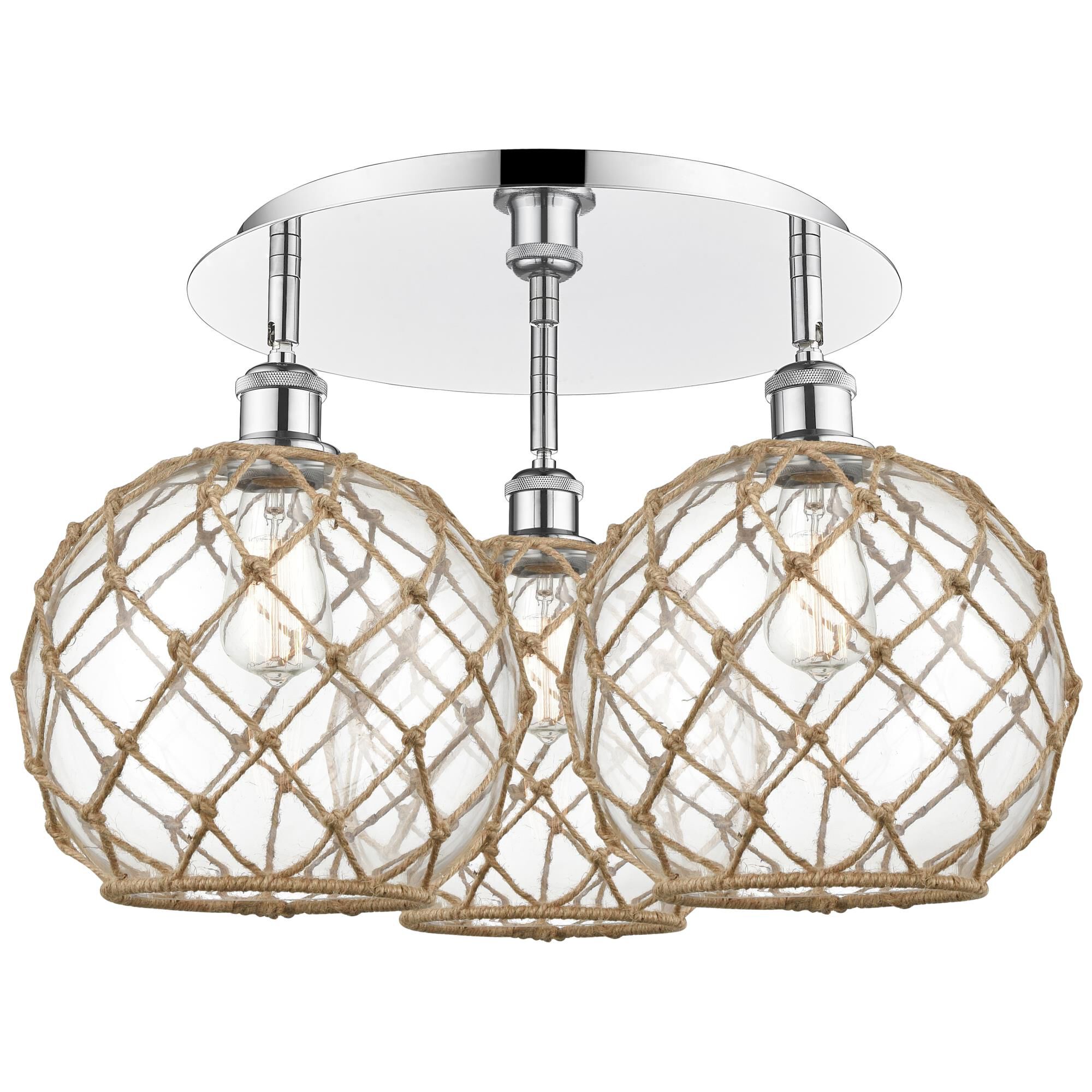 Shown in Polished Chrome finish and Clear with Brown Rope glass