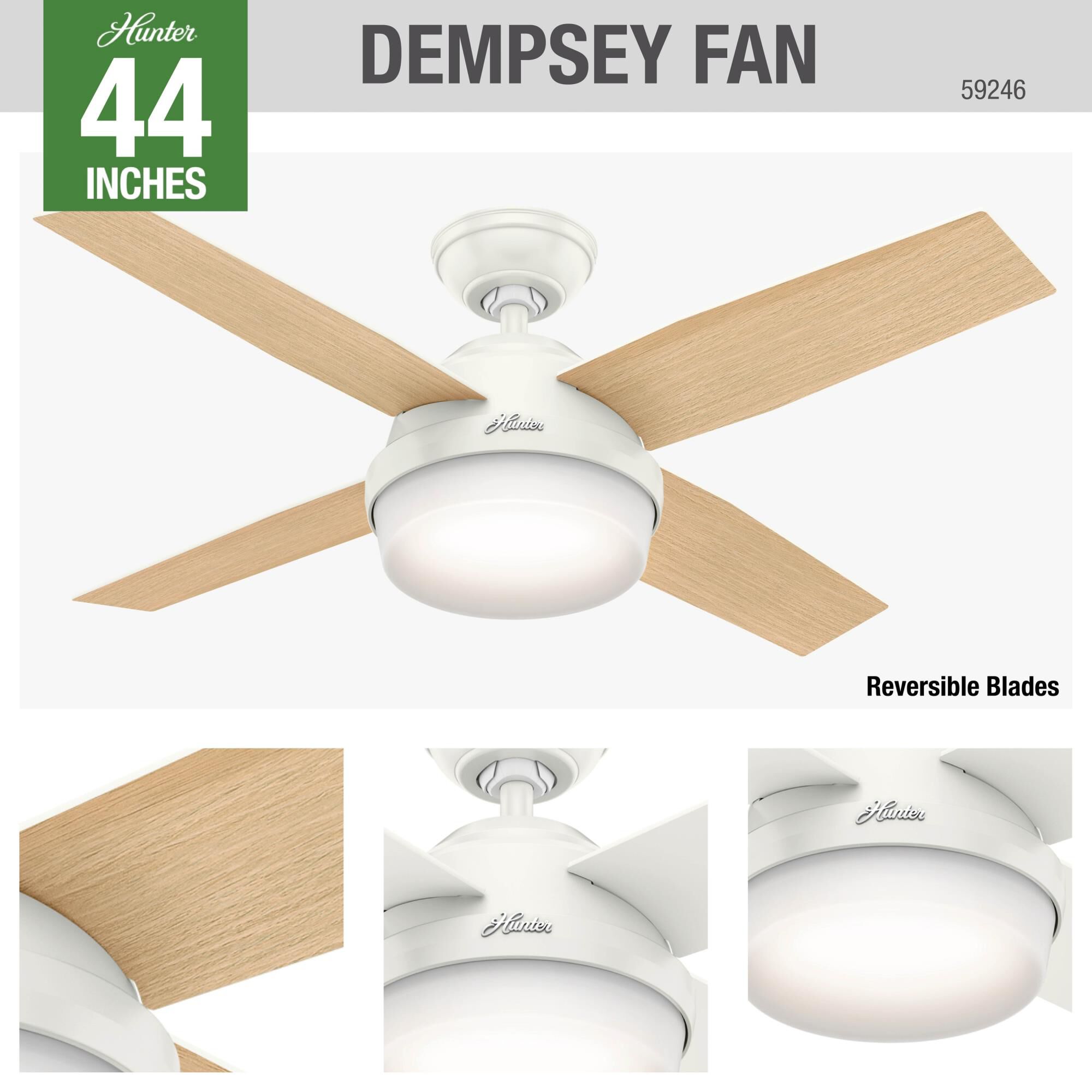 Dempsey 44 Inch Ceiling Fan with Light Kit by Hunter Fan