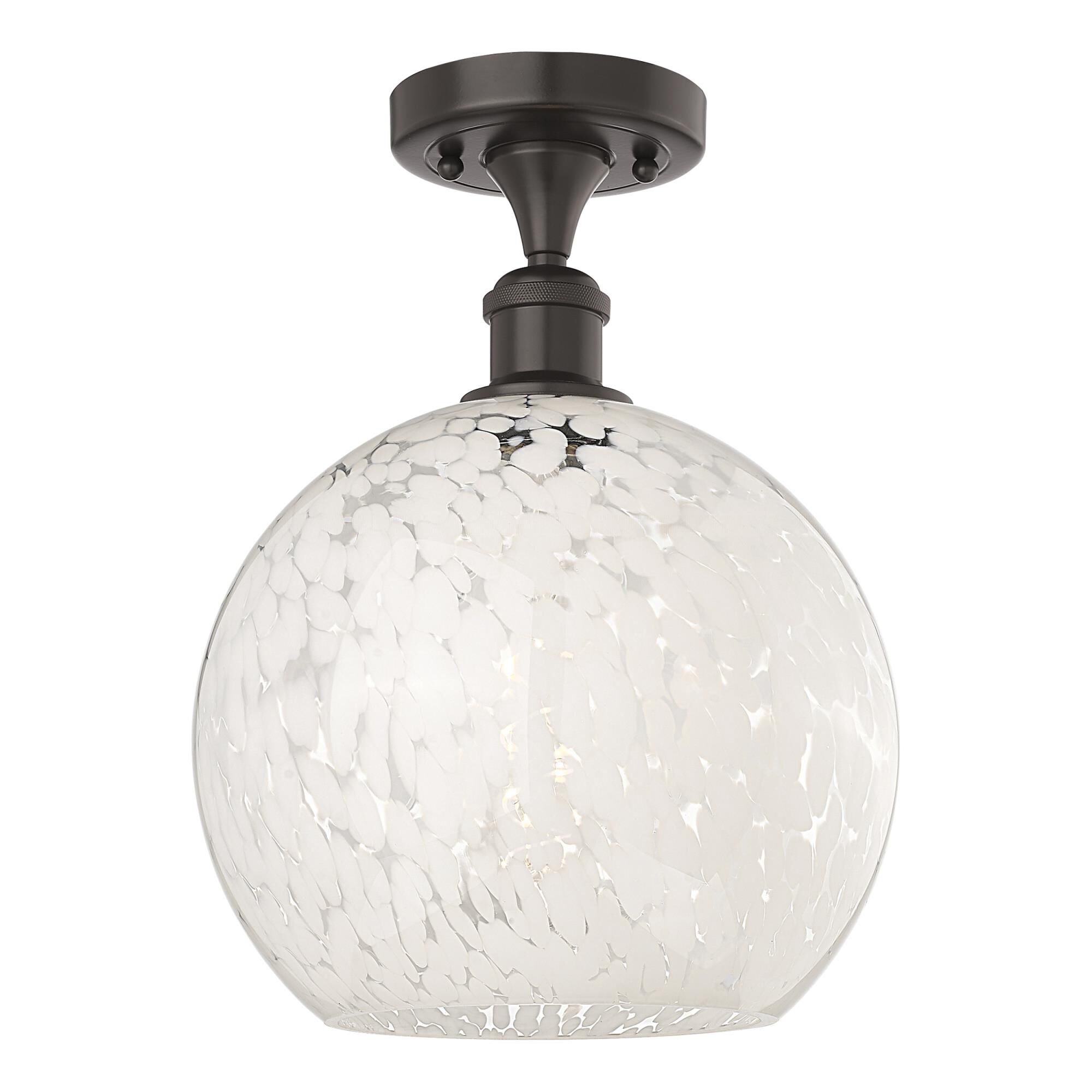 Shown in Oil Rubbed Bronze finish and White Mouchette glass