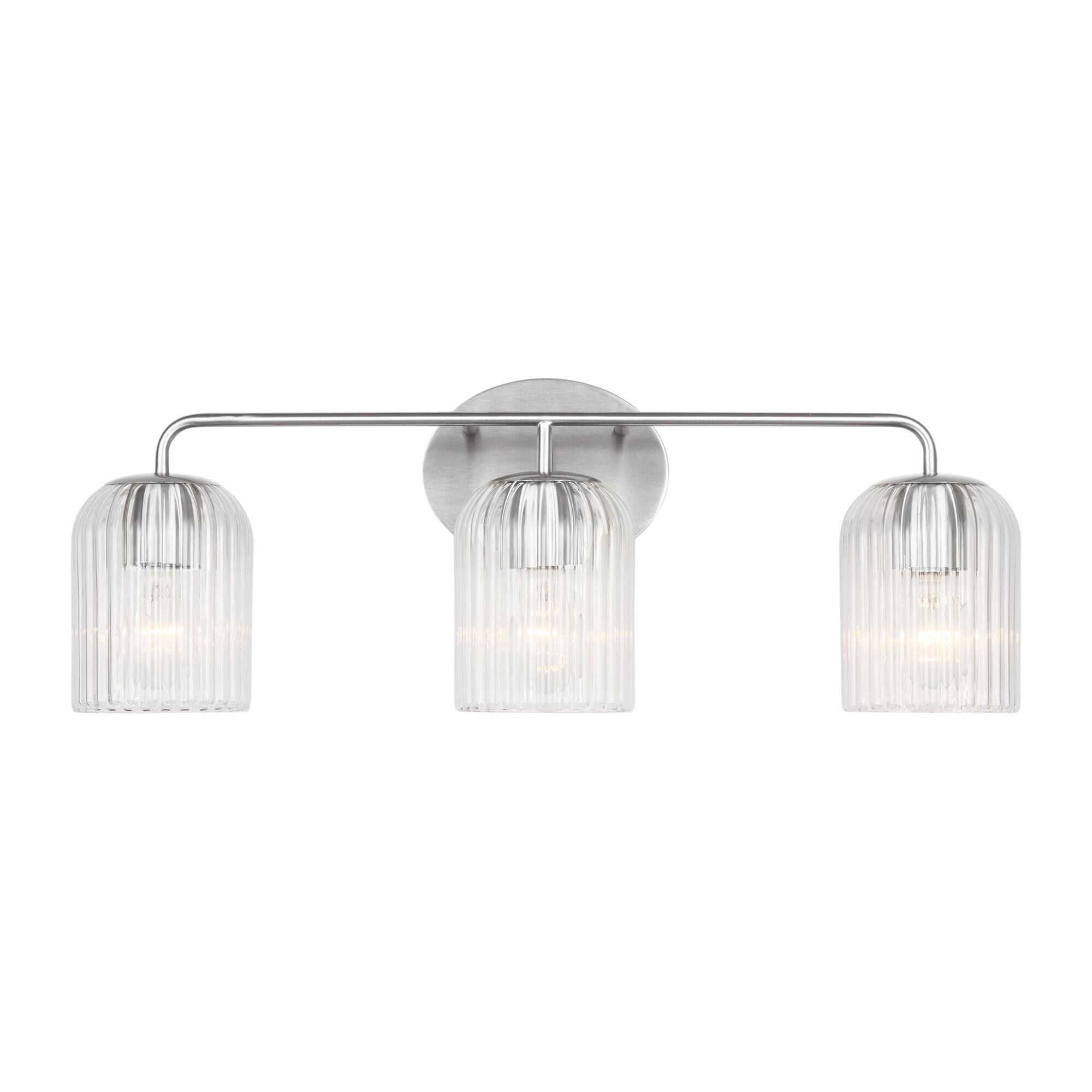Shown in Brushed Nickel finish and Clear Ribbed glass