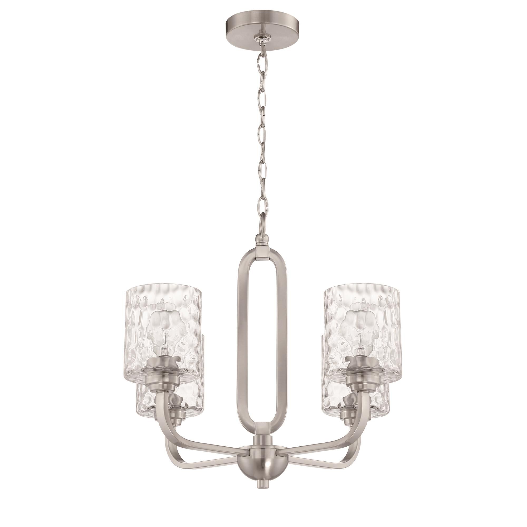 Shown in Brushed Polished Nickel finish and Clear Hammered glass and Glass shade