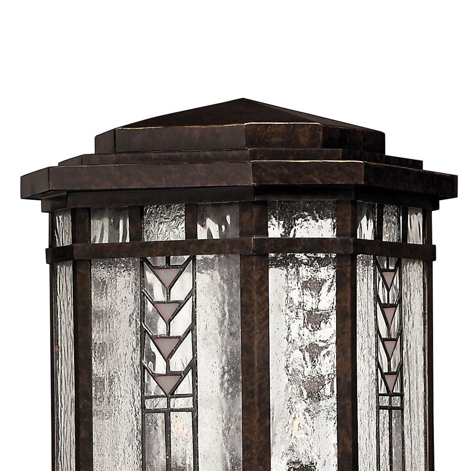 Shown in Regency Bronze finish and Clear Seedy Water  With Copper Foil Art  Accents glass