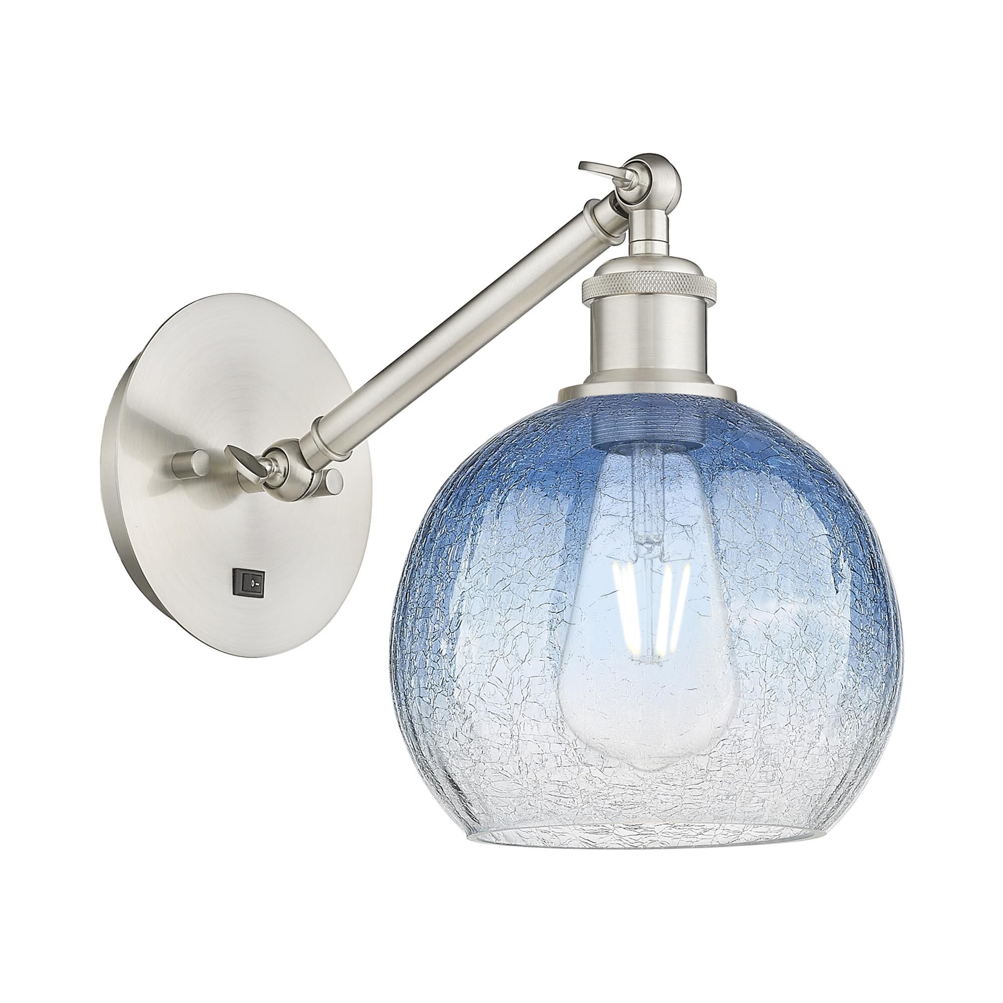 Shown in Brushed Satin Nickel finish and Sapphire Blue glass